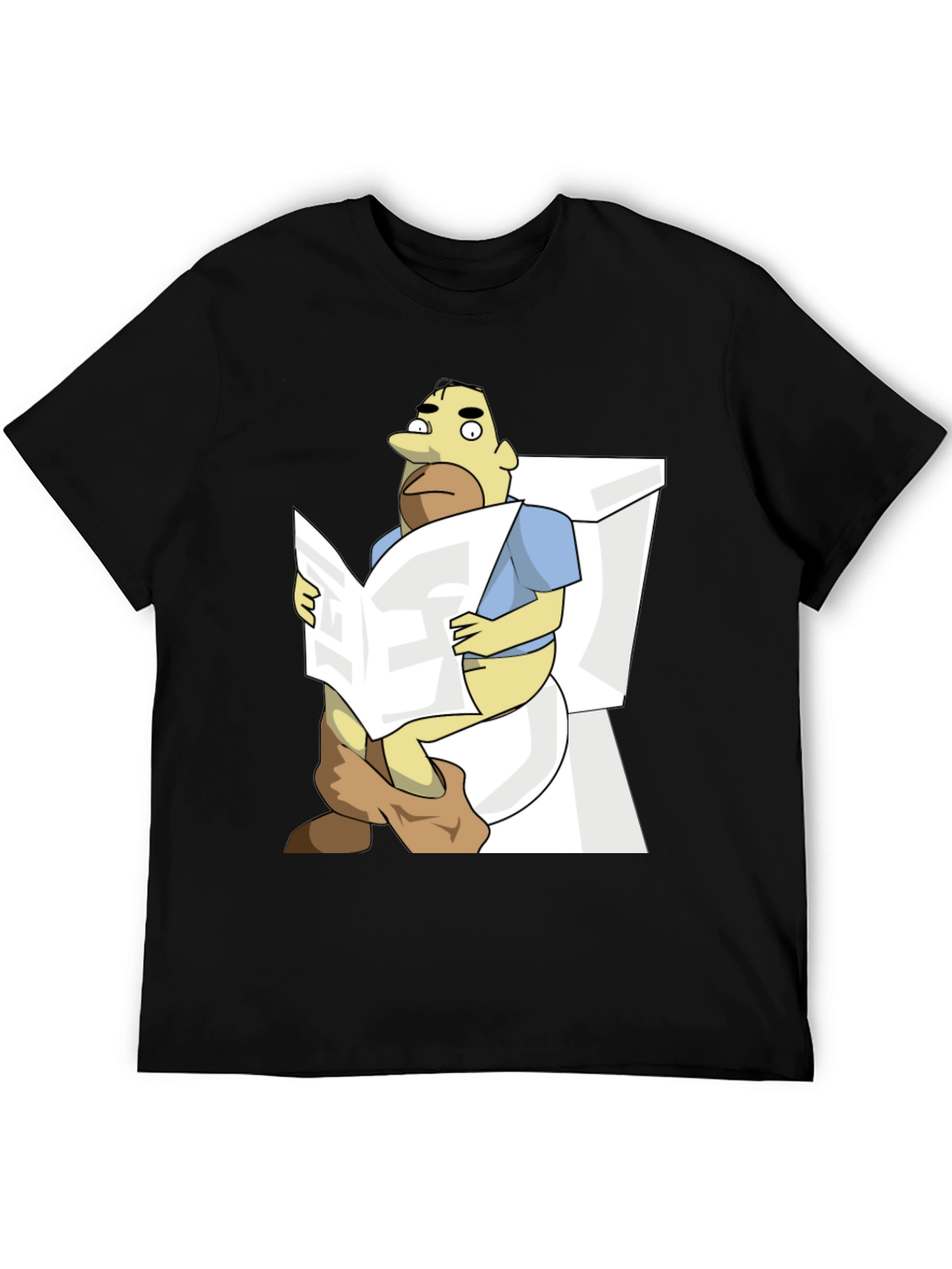 Humorous Cartoon Man on Toilet T-Shirt