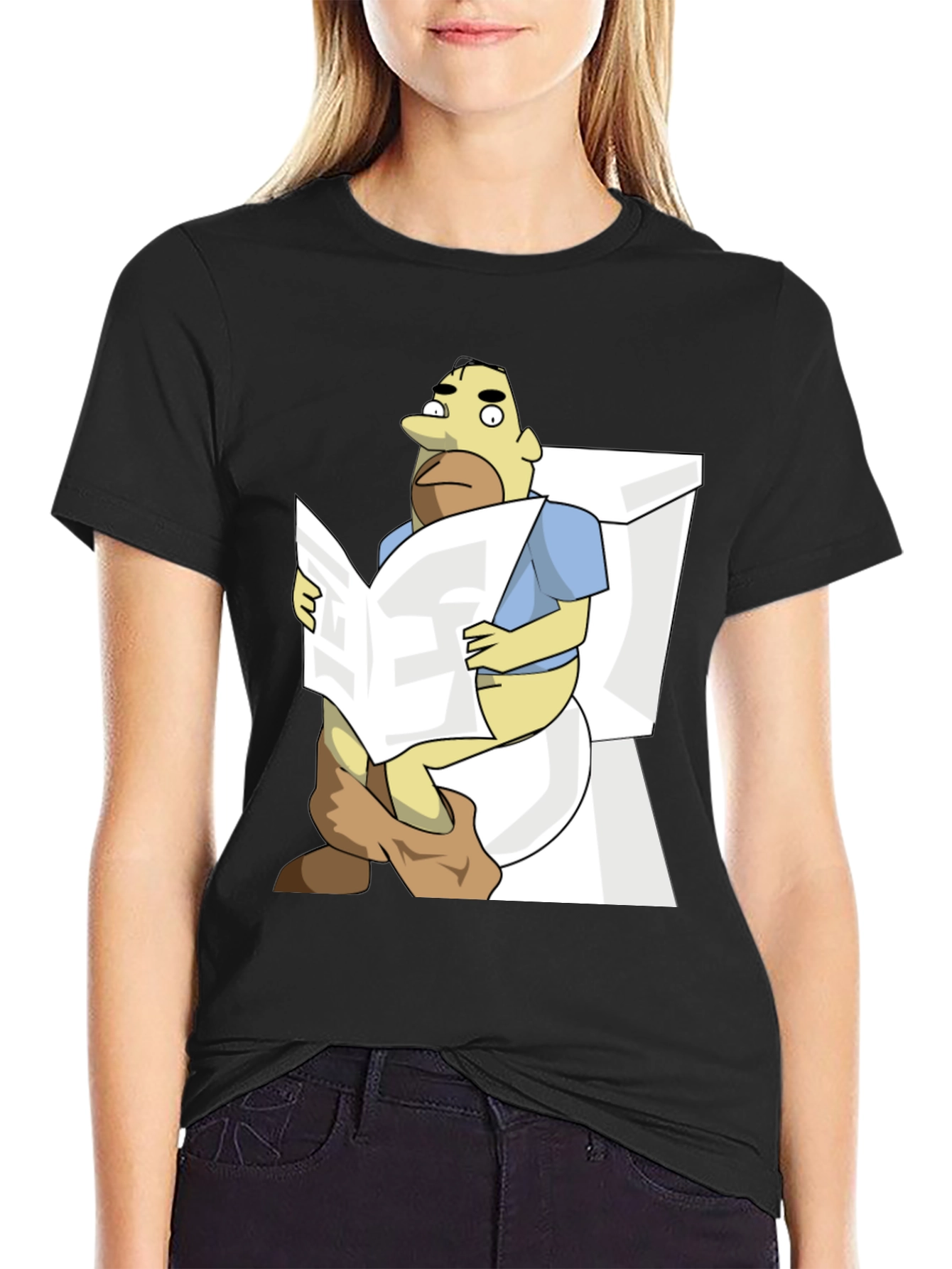 Humorous Cartoon Man on Toilet T-Shirt