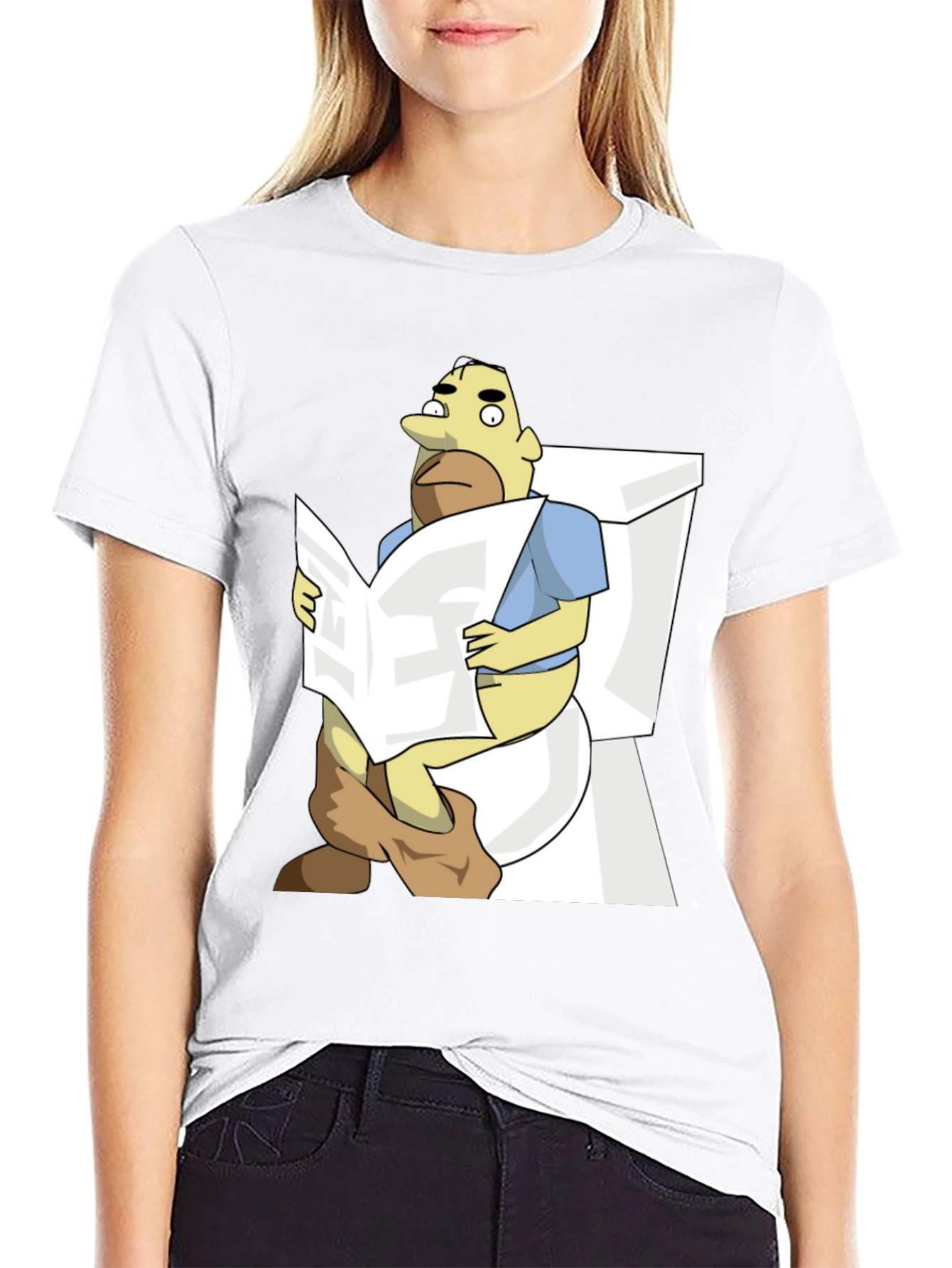 Humorous Cartoon Man on Toilet T-Shirt