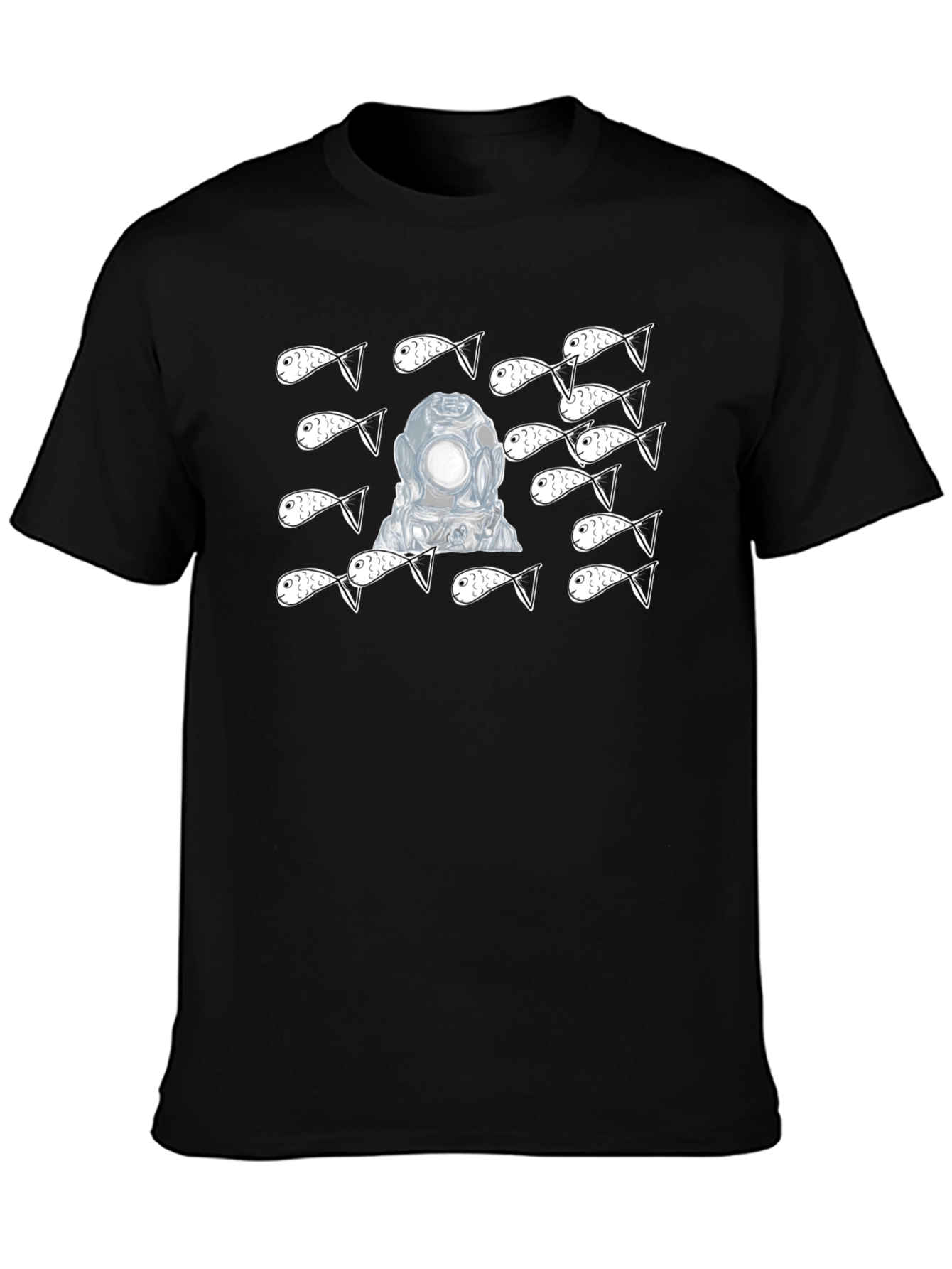 Diver & Fish Graphic Tee - Black