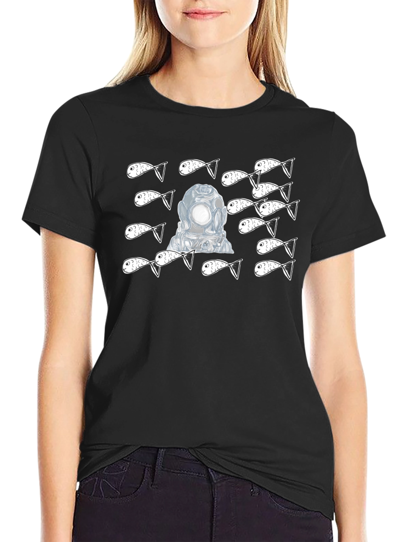 Diver & Fish Graphic Tee - Black