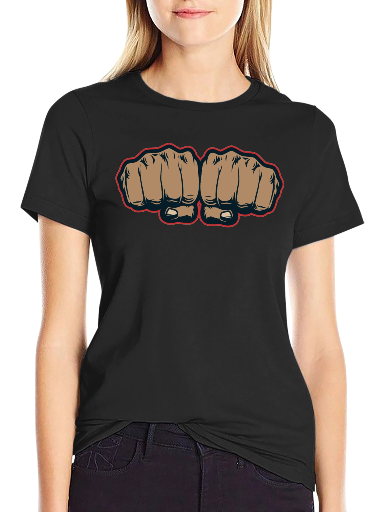 Fist Bump Graphic Tee - Black Crew Neck T-Shirt