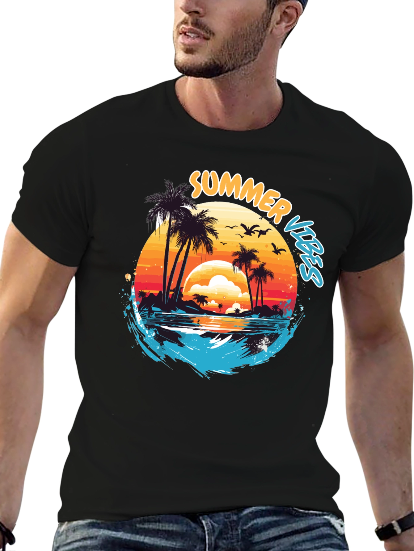 Summer Vibes Graphic Tee - Beach Sunset Design