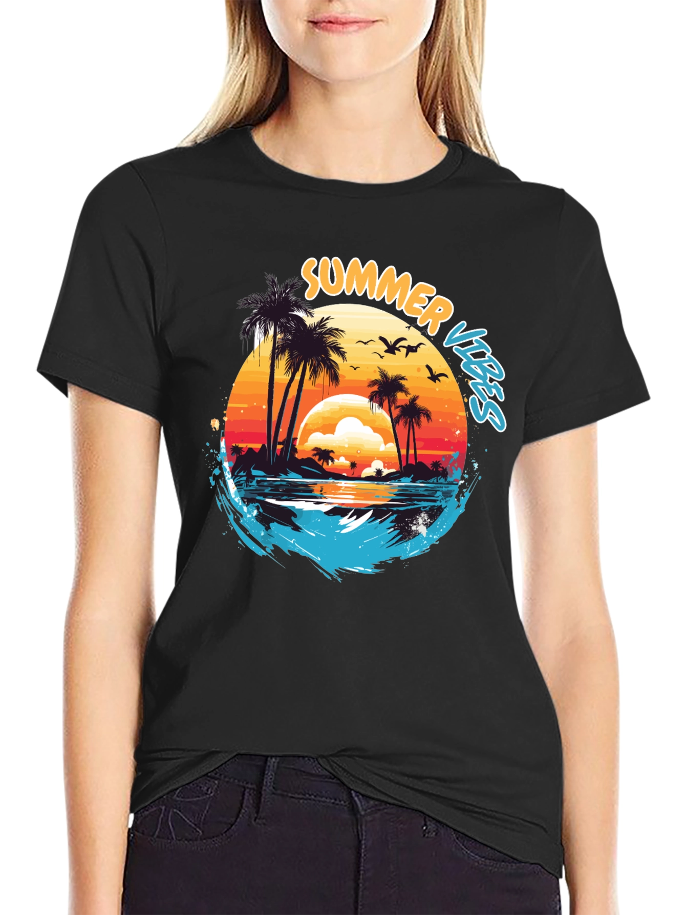 Summer Vibes Graphic Tee - Beach Sunset Design