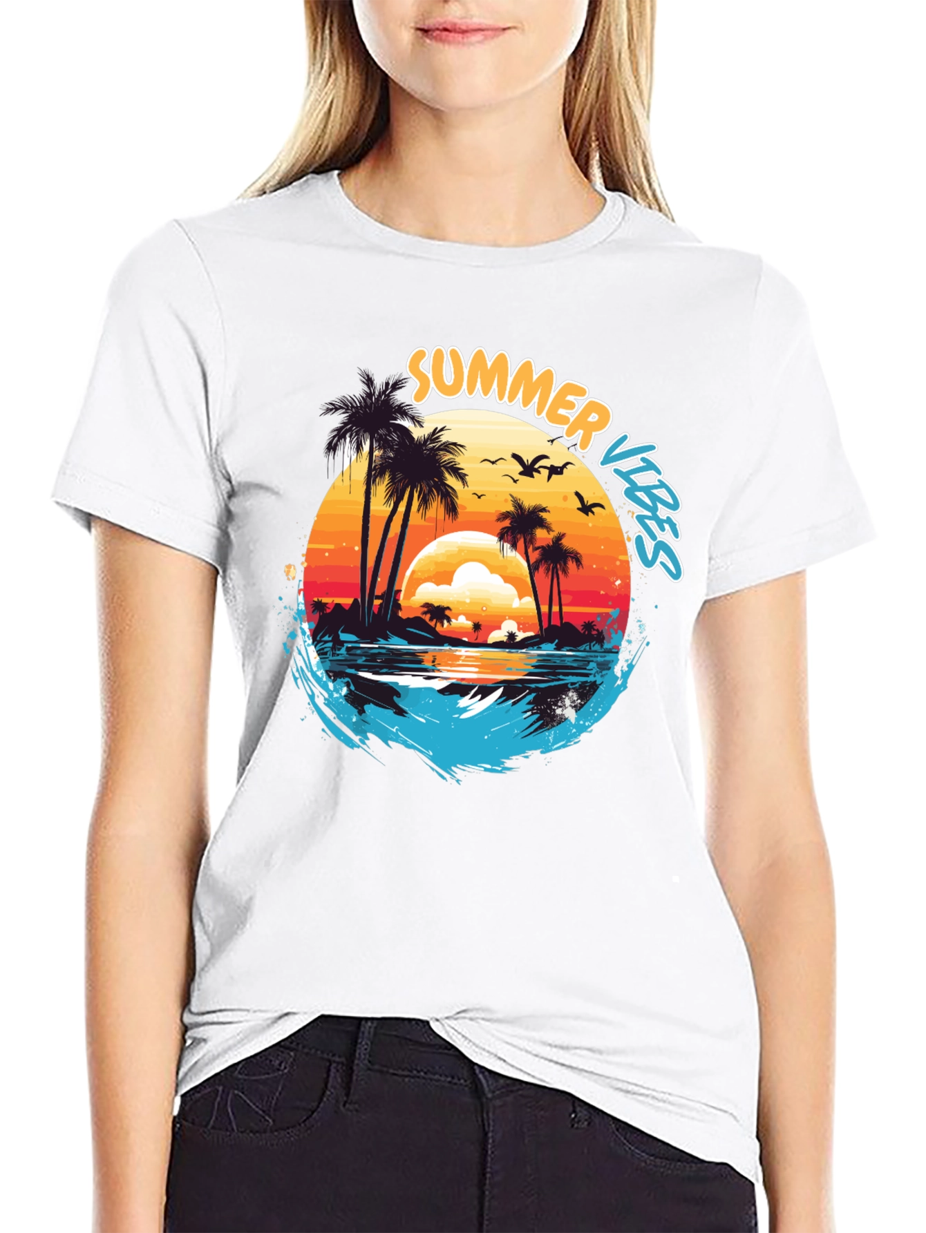 Summer Vibes Graphic Tee - Beach Sunset Design