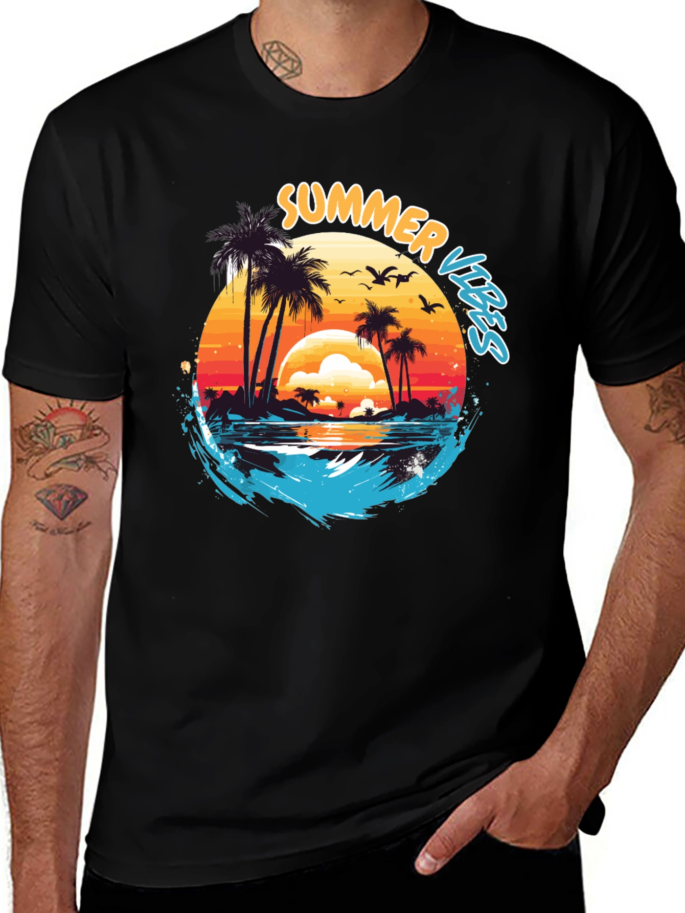 Summer Vibes Graphic Tee - Beach Sunset Design