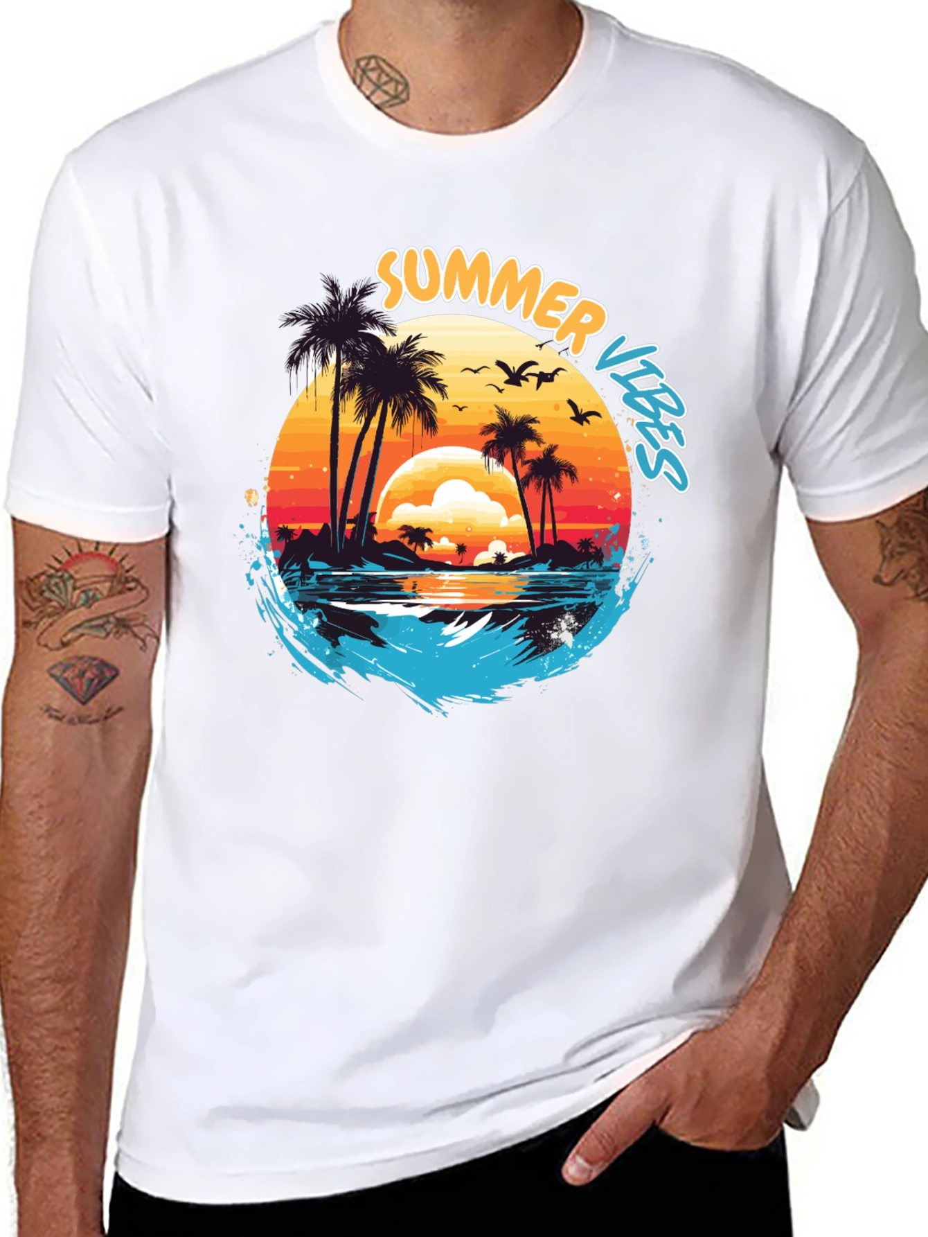 Summer Vibes Graphic Tee - Beach Sunset Design