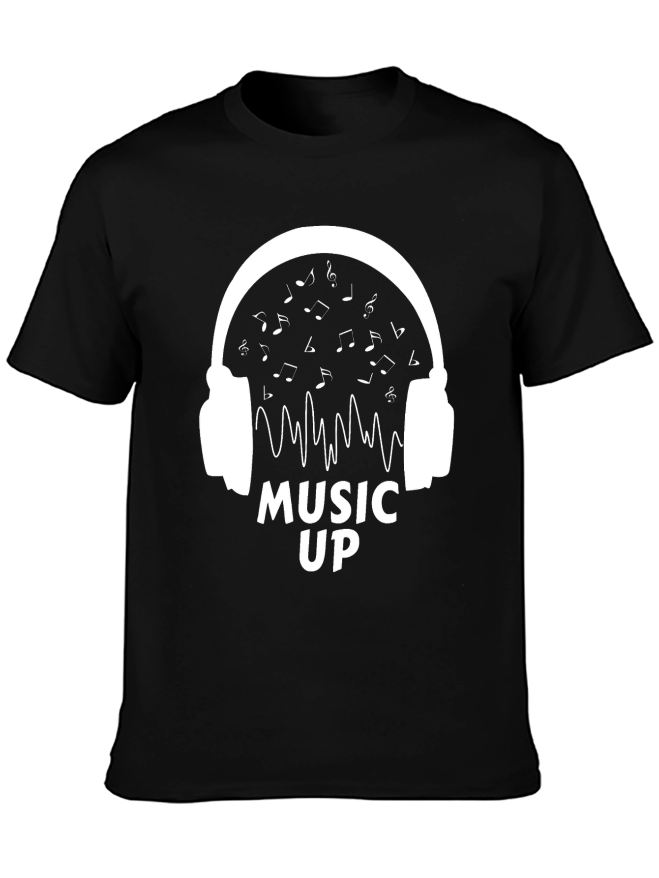 Music Up Headphones Graphic Tee - Black Cotton Shirt