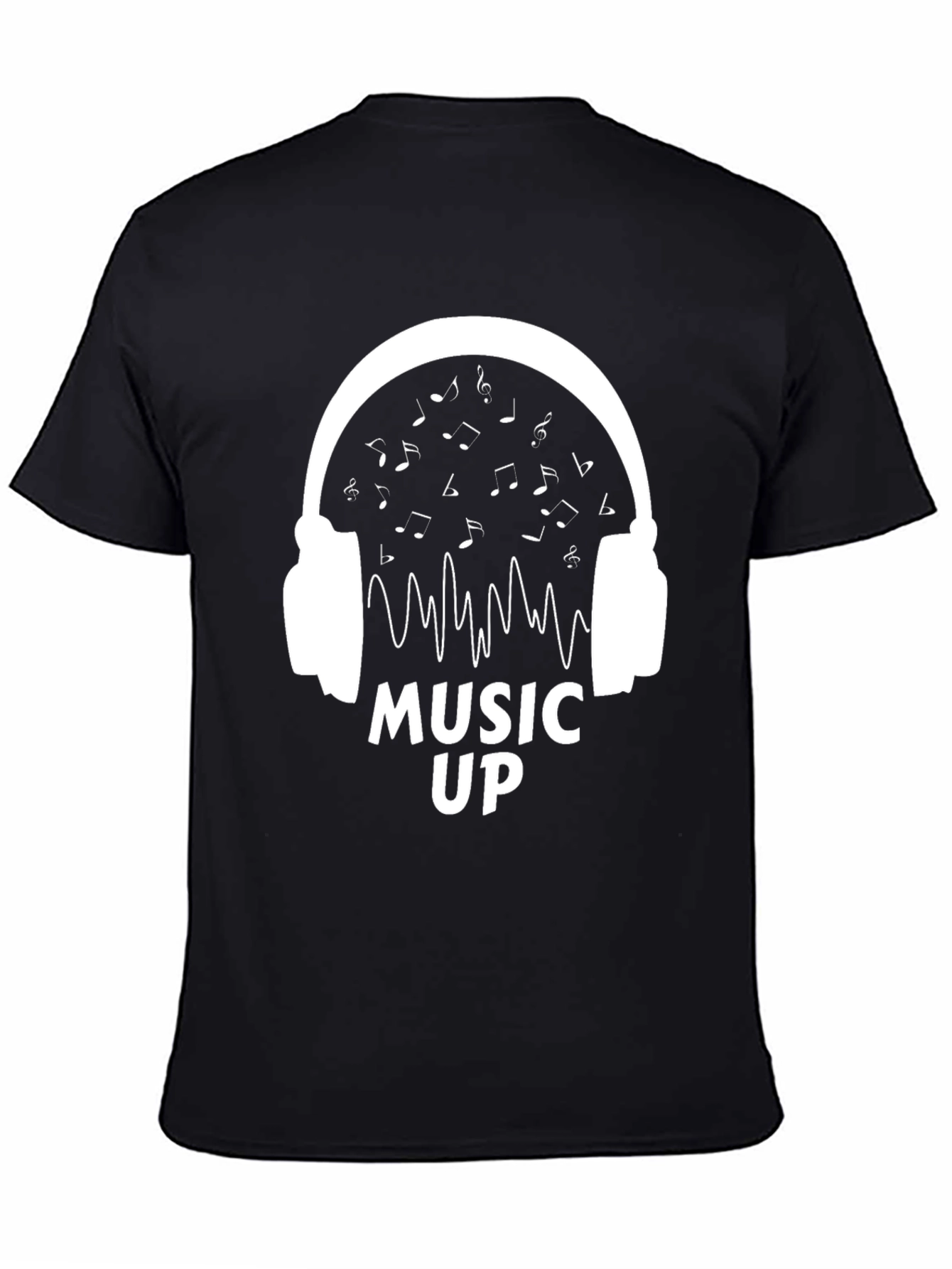 Music Up Headphones Graphic Tee - Black Cotton Shirt