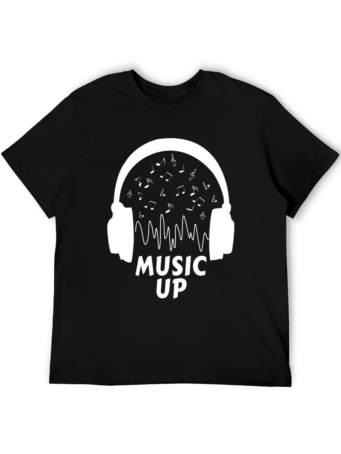 Music Up Headphones Graphic Tee - Black Cotton Shirt