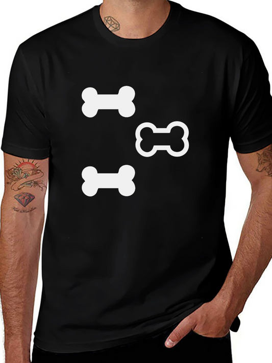 Dog Bone Print T-Shirt - Casual Black Tee