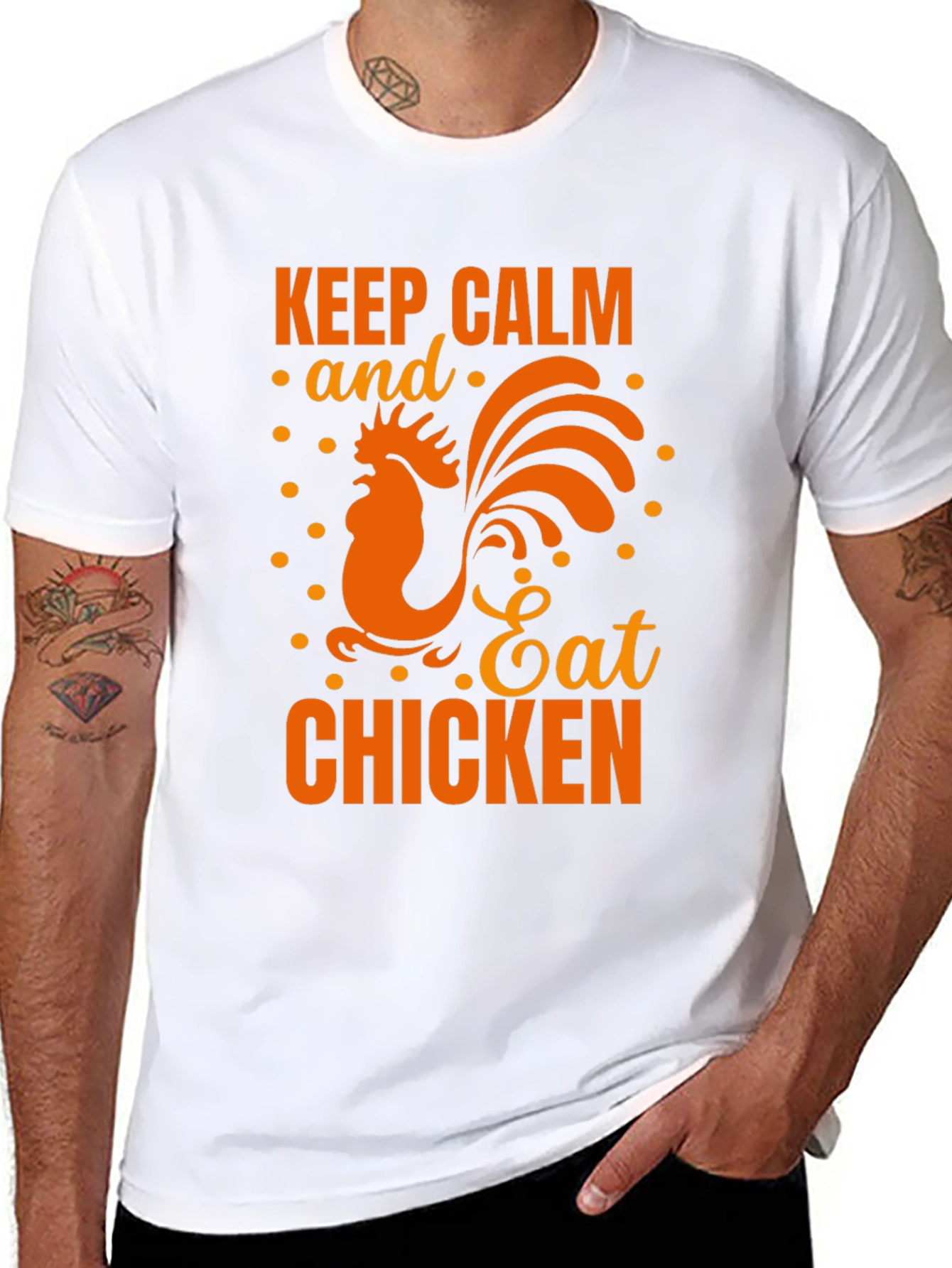Keep Calm Eat Chicken Black Graphic T-Shirt