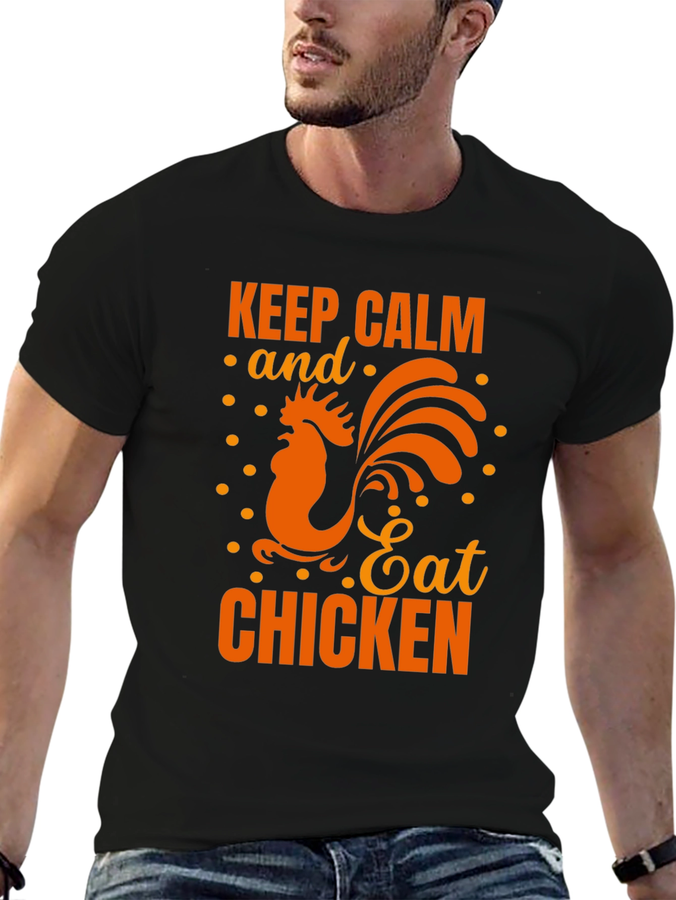 Keep Calm Eat Chicken Black Graphic T-Shirt