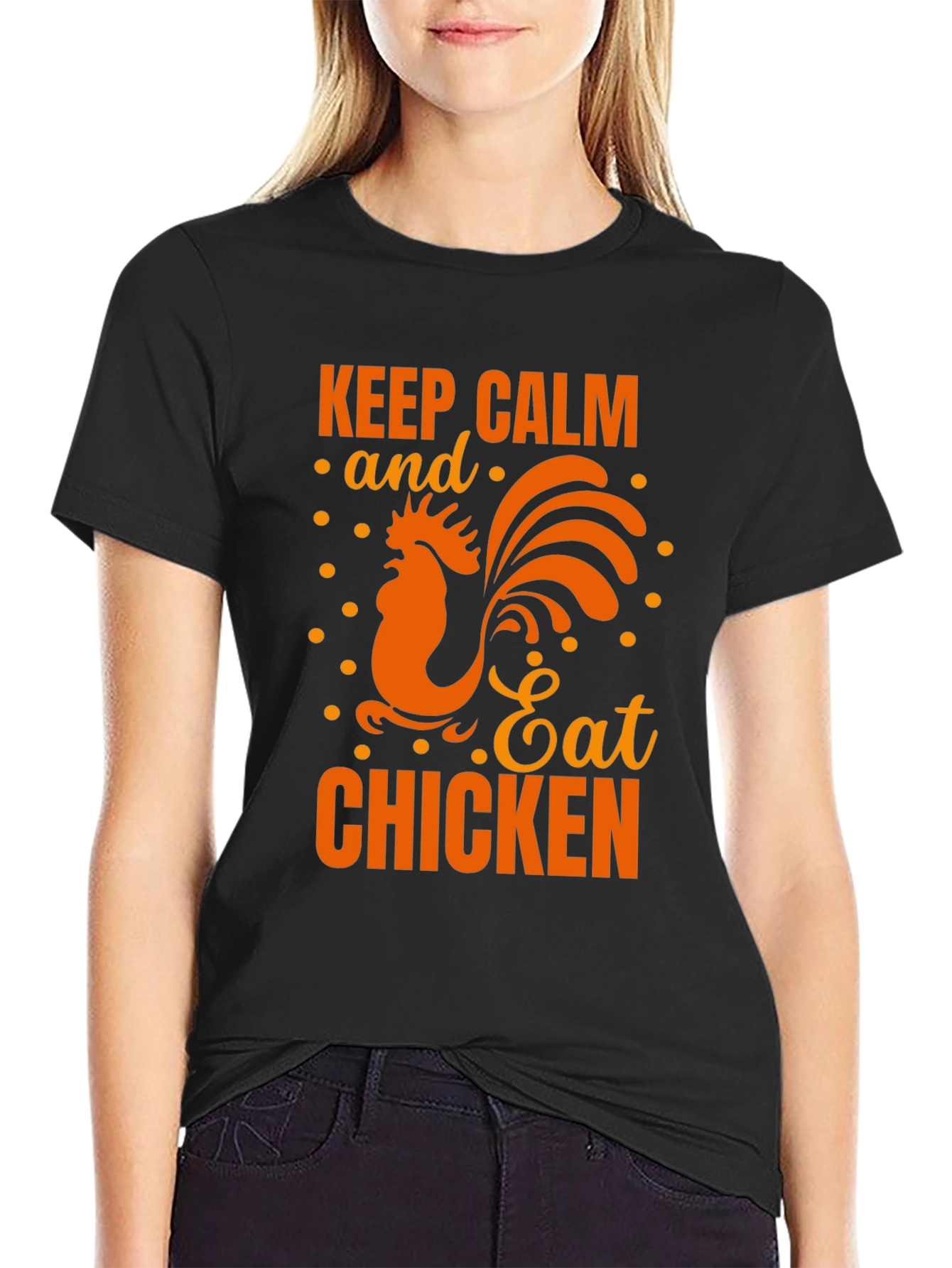 Keep Calm Eat Chicken Black Graphic T-Shirt