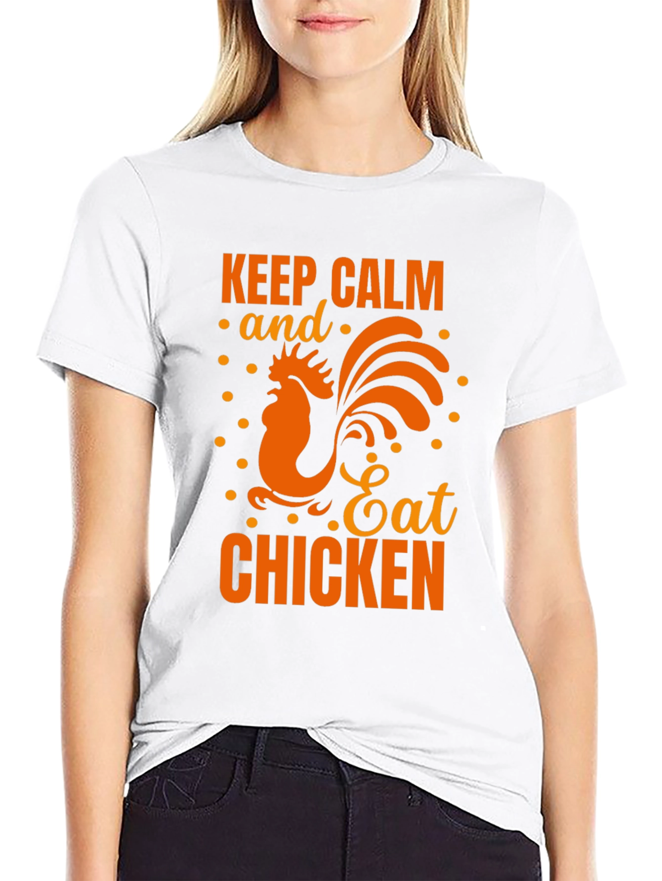 Keep Calm Eat Chicken Black Graphic T-Shirt