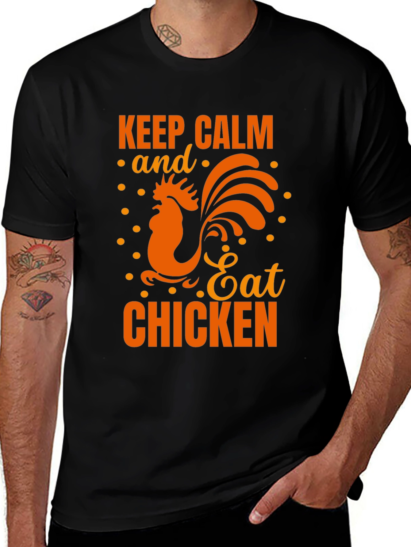 Keep Calm Eat Chicken Black Graphic T-Shirt
