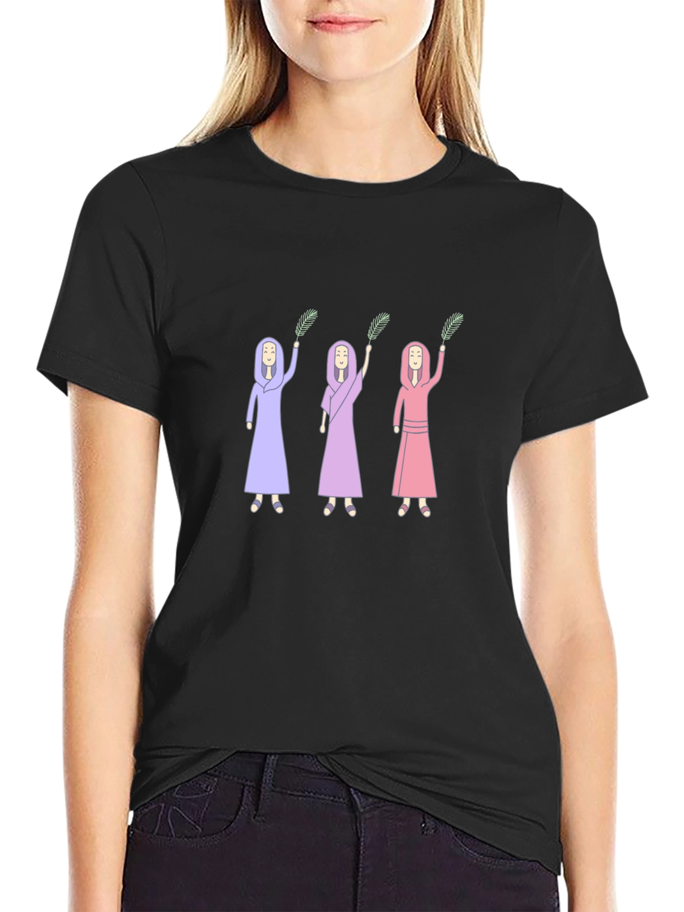 Black T-Shirt with Three Women Design