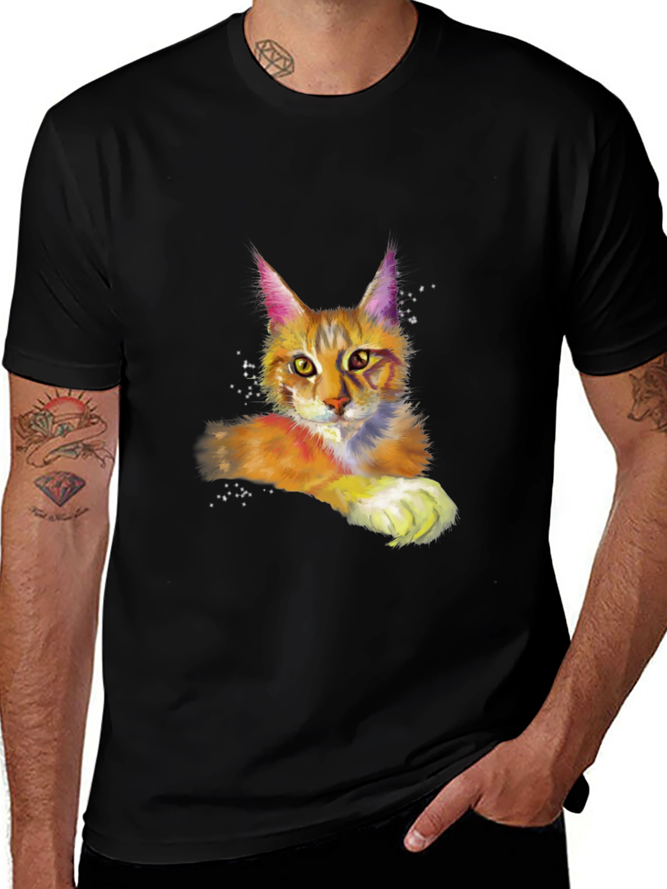 Cat Art Black T-Shirt