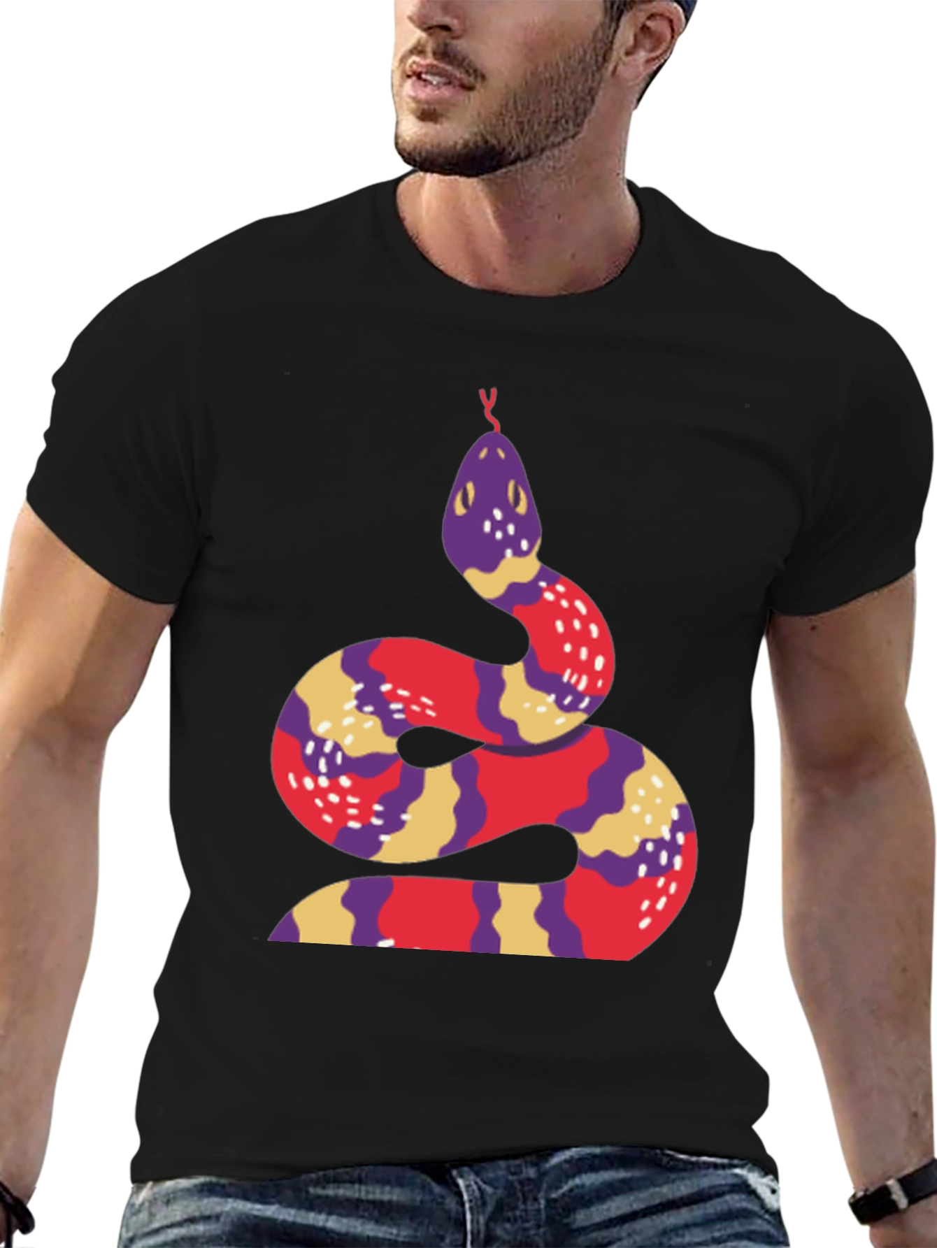 Snake Graphic Tee - Stylish Crew Neck T-Shirt