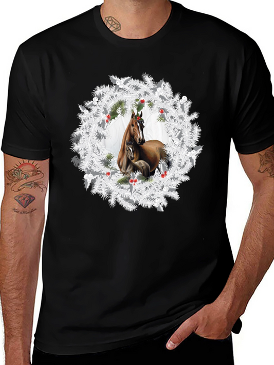 Horse Christmas Wreath T-Shirt - Black