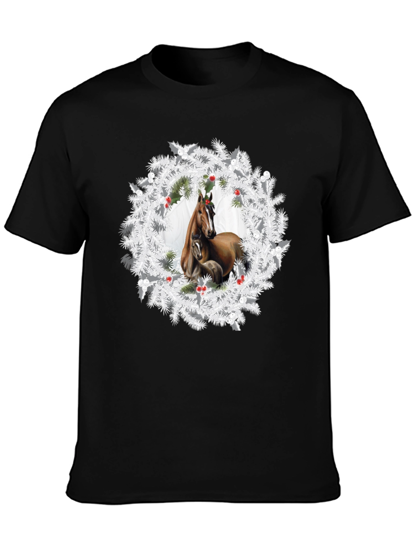 Horse Christmas Wreath T-Shirt - Black