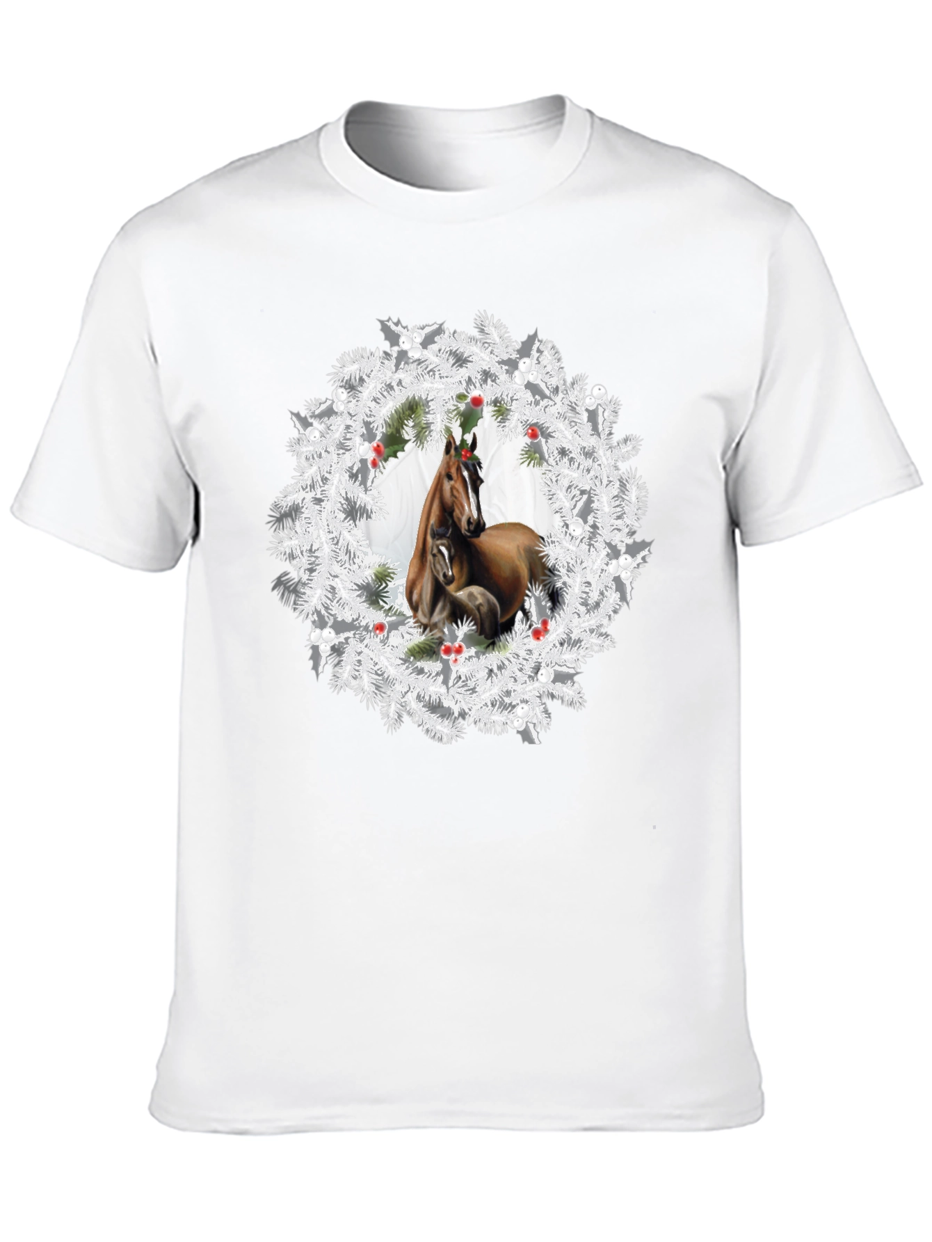 Horse Christmas Wreath T-Shirt - Black