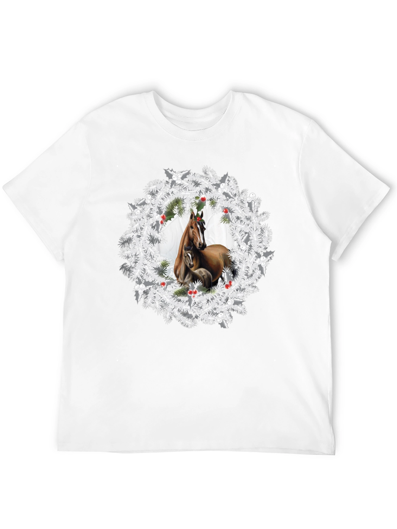 Horse Christmas Wreath T-Shirt - Black