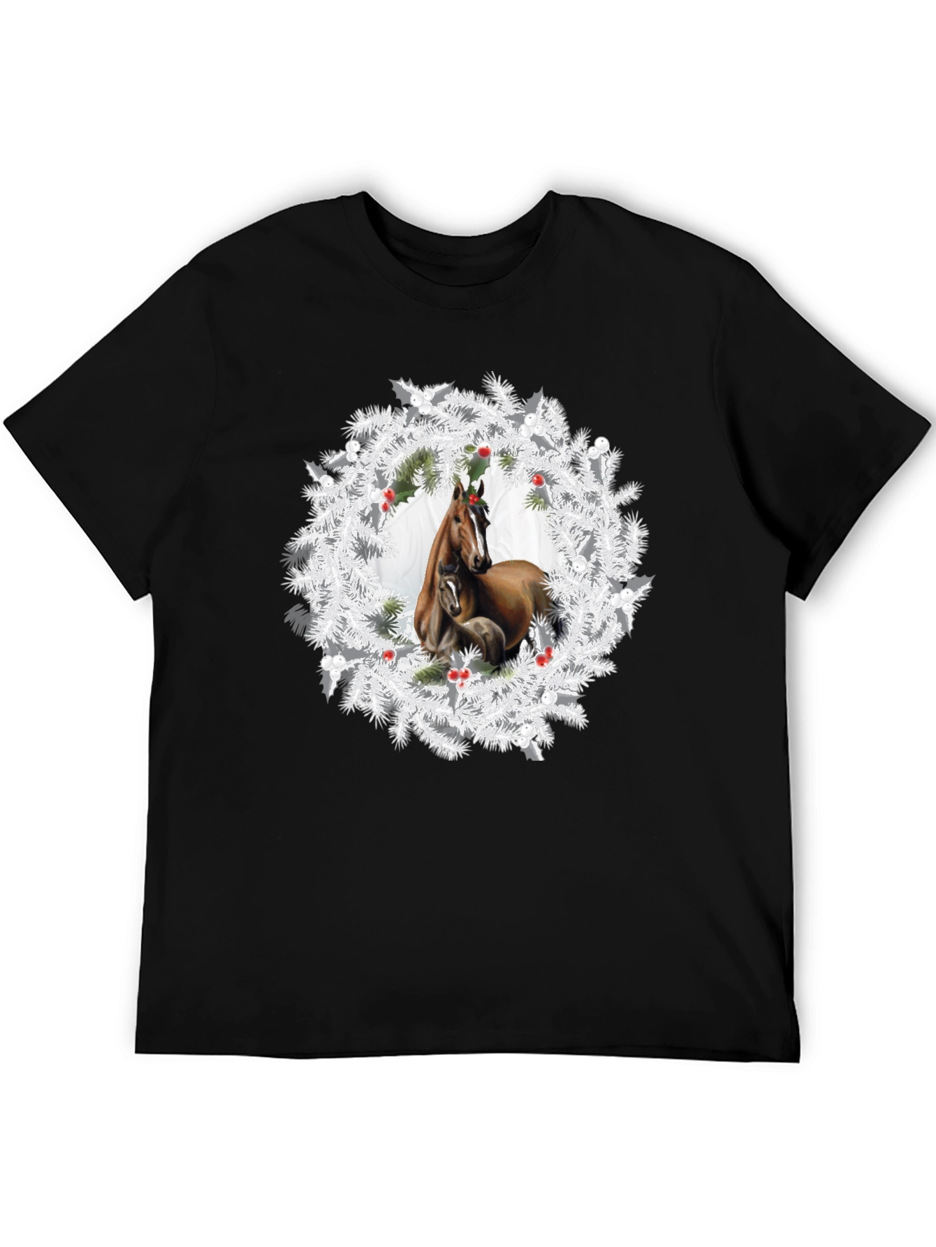 Horse Christmas Wreath T-Shirt - Black