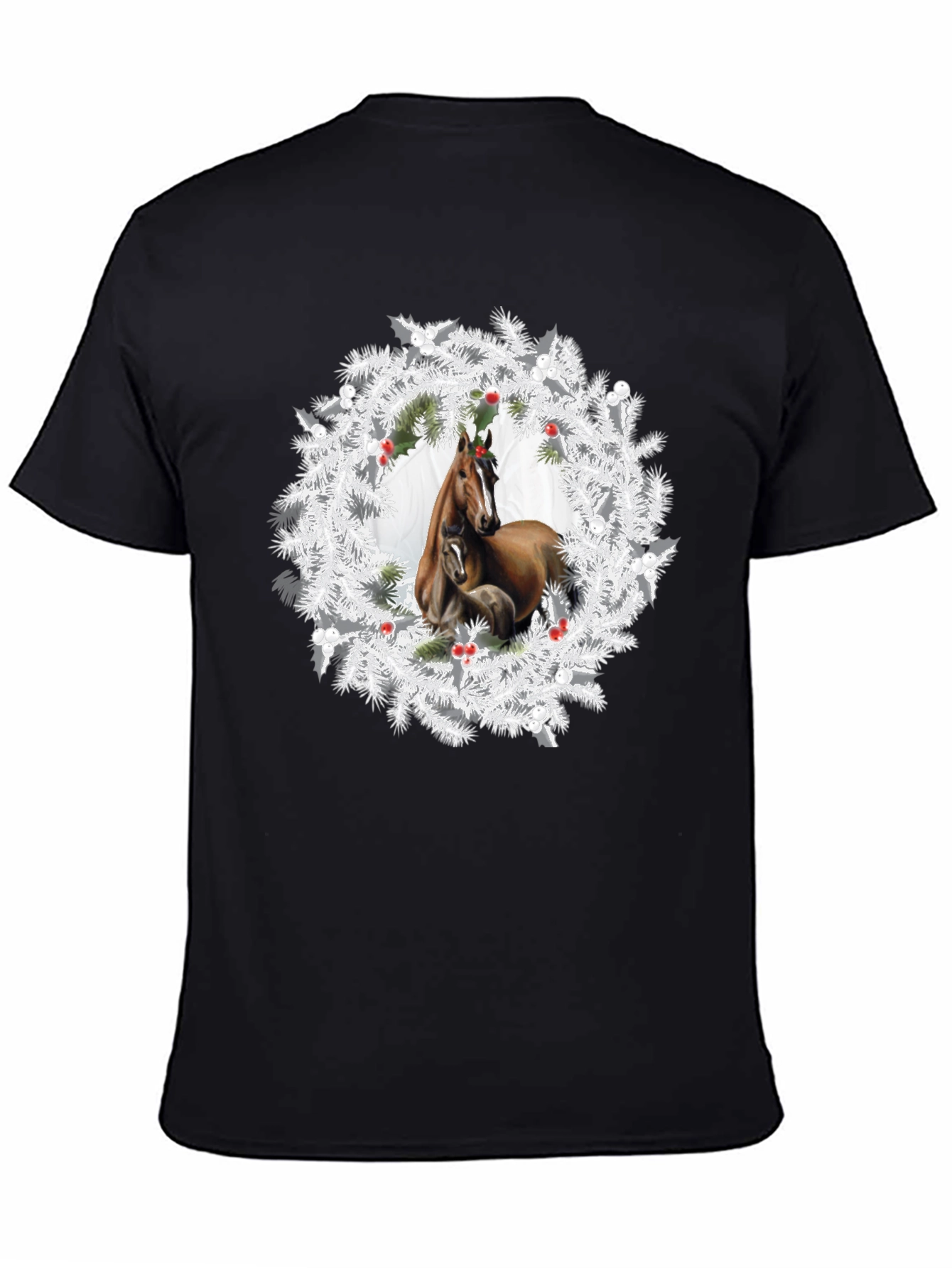 Horse Christmas Wreath T-Shirt - Black