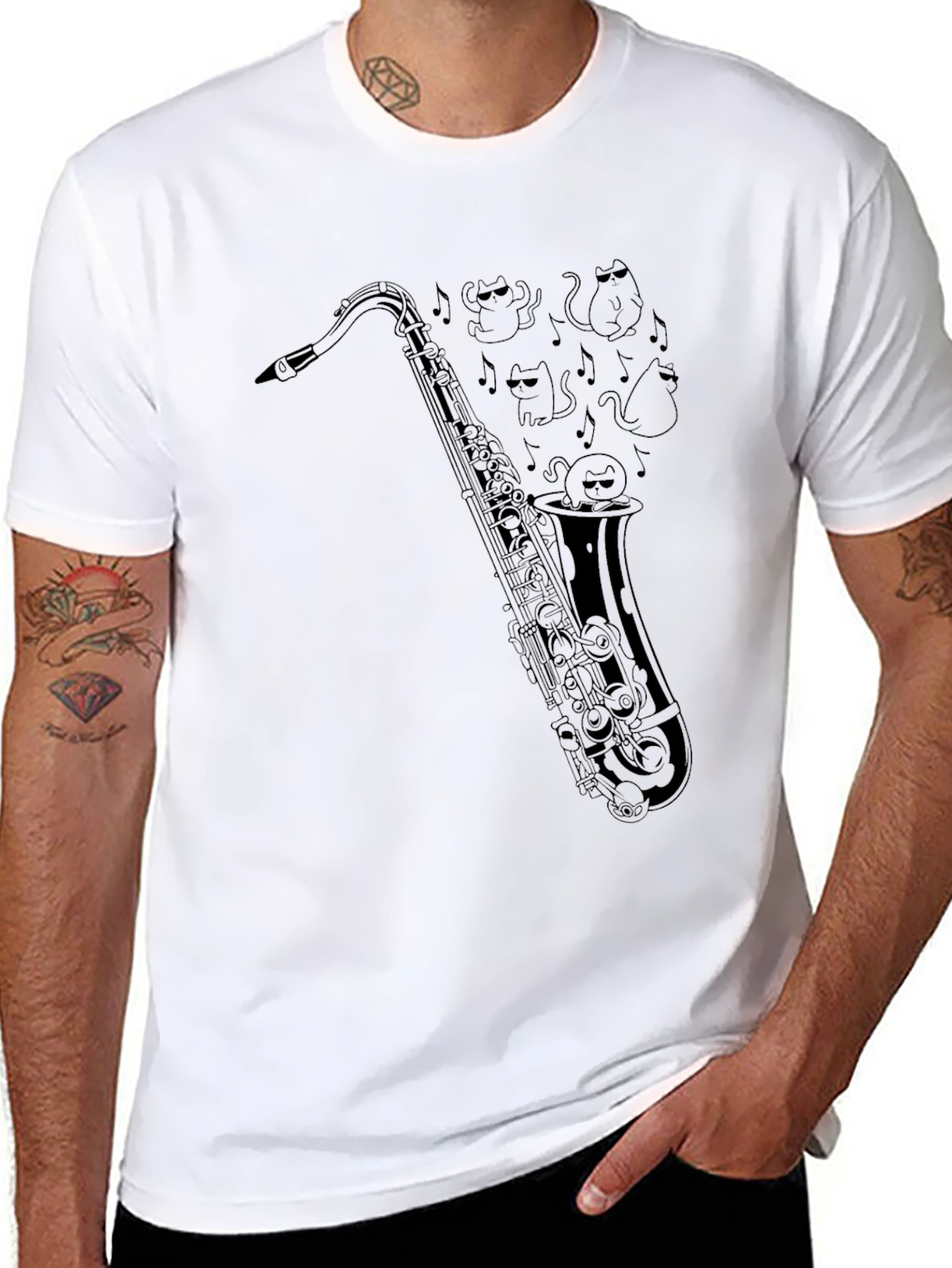 Cool Saxophone Cats Graphic T-Shirt