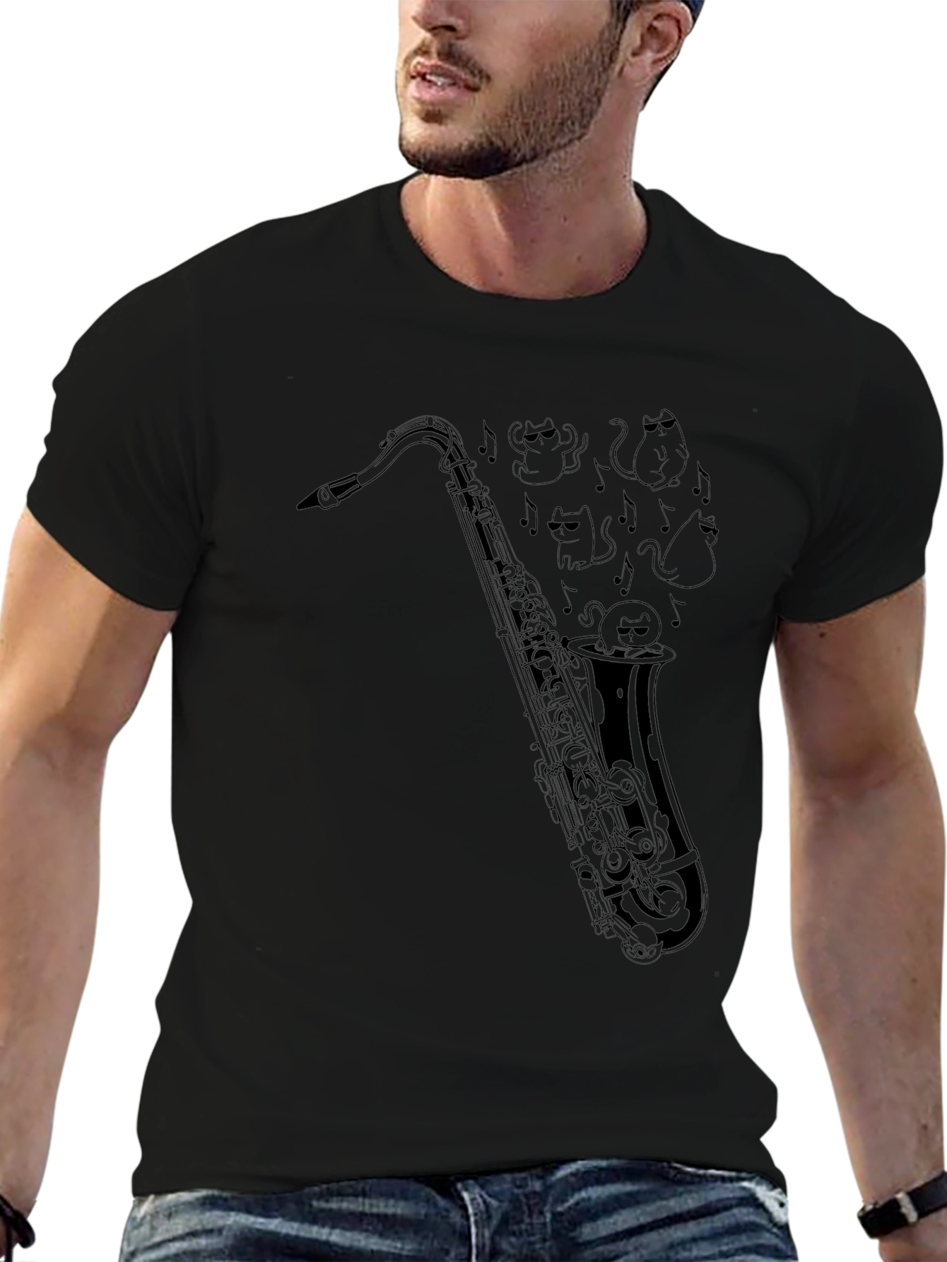 Cool Saxophone Cats Graphic T-Shirt