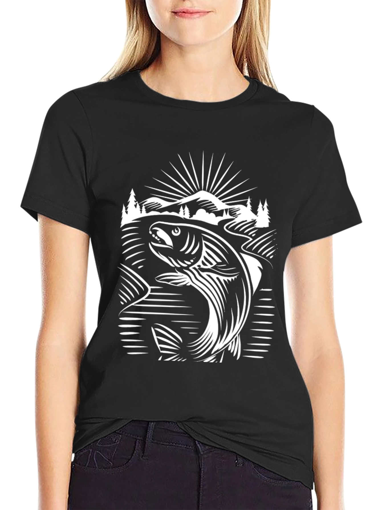 Fishing Graphic T-Shirt - Black Cotton Tee