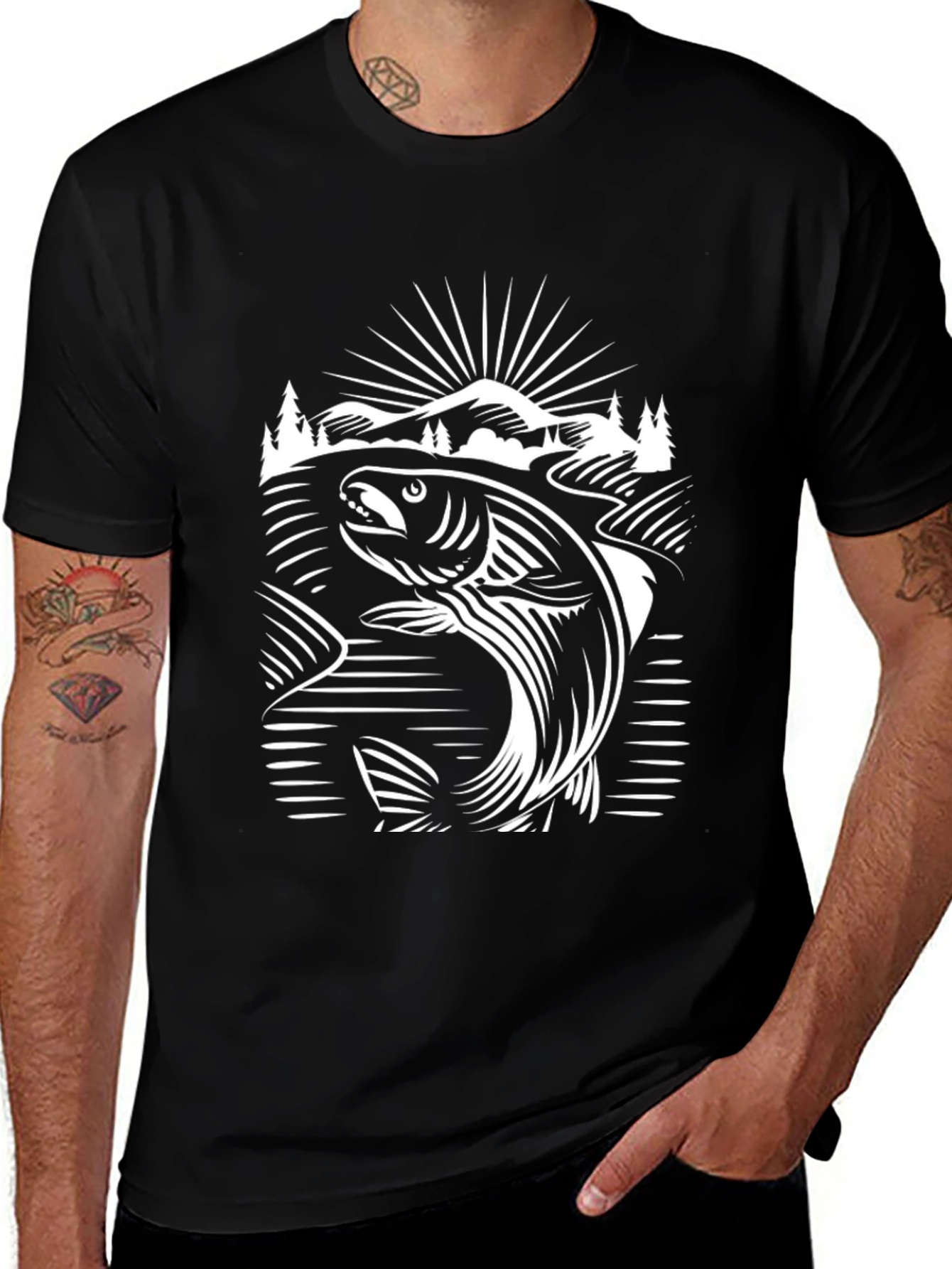 Fishing Graphic T-Shirt - Black Cotton Tee