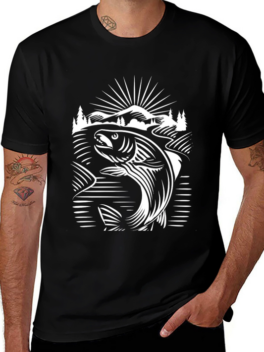 Fishing Graphic T-Shirt - Black Cotton Tee