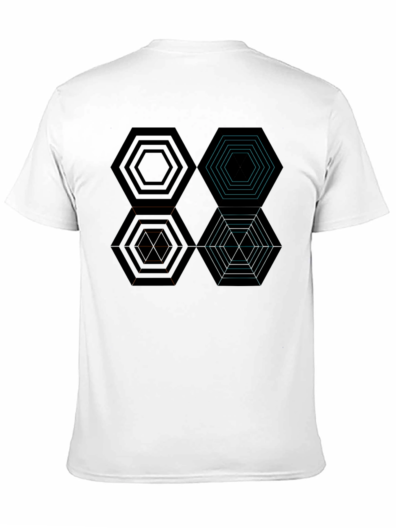 Geometric Hexagon Pattern Black T-Shirt