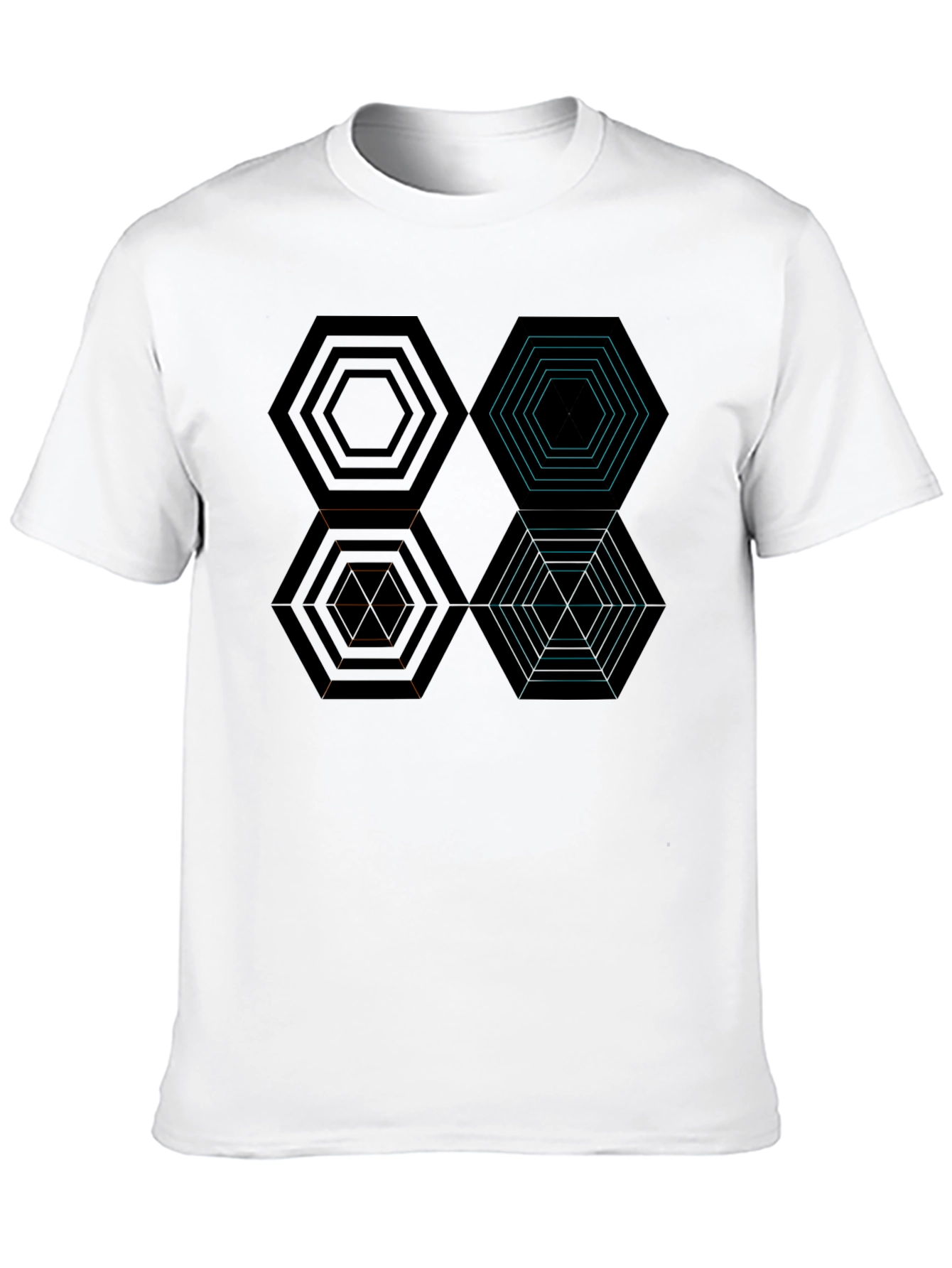 Geometric Hexagon Pattern Black T-Shirt