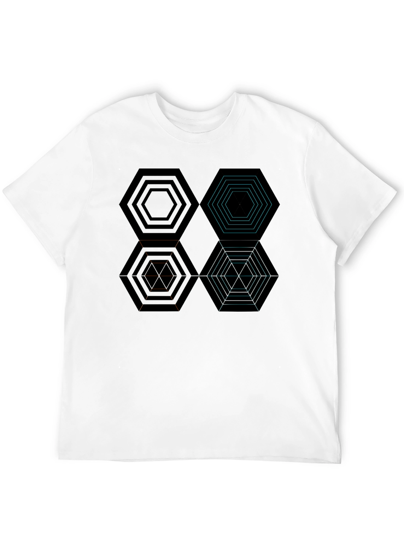 Geometric Hexagon Pattern Black T-Shirt