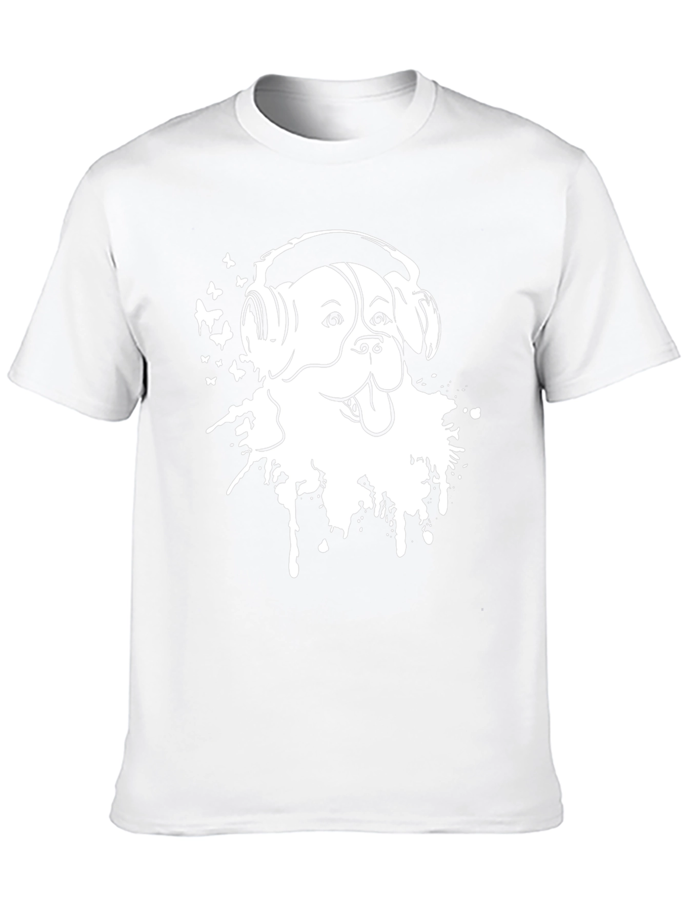 Dog with Headphones Black T-Shirt