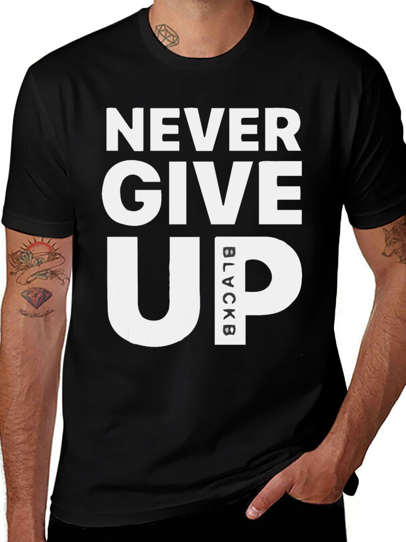 Never Give Up Black T-Shirt Motivational Graphic Tee