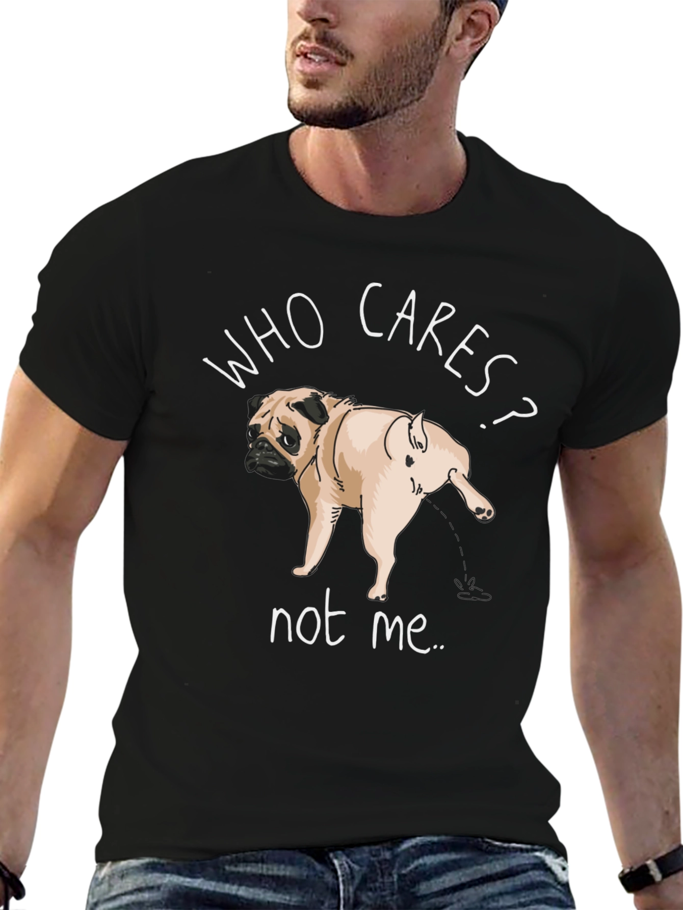 Who Cares Pug Black T-Shirt
