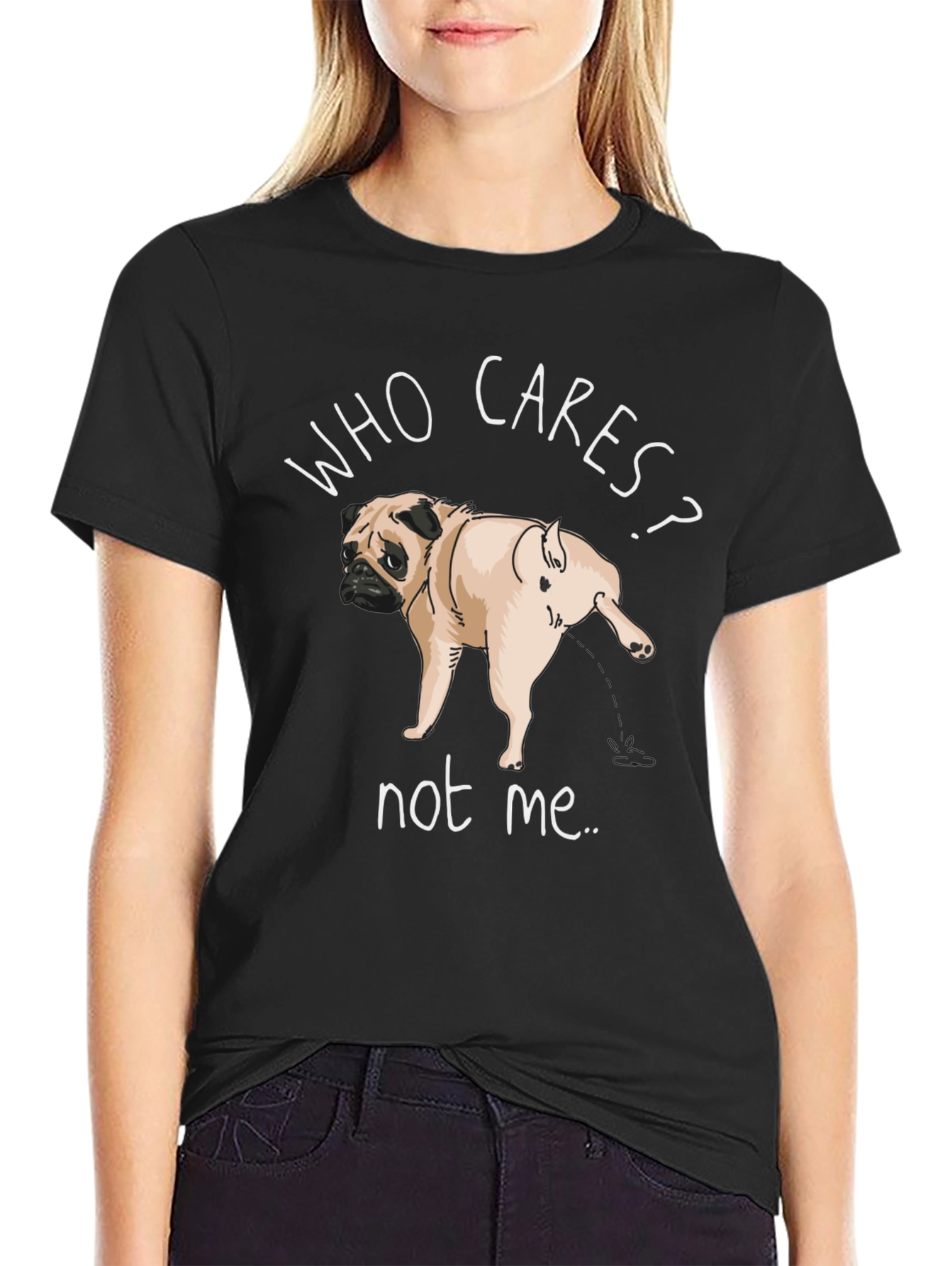Who Cares Pug Black T-Shirt