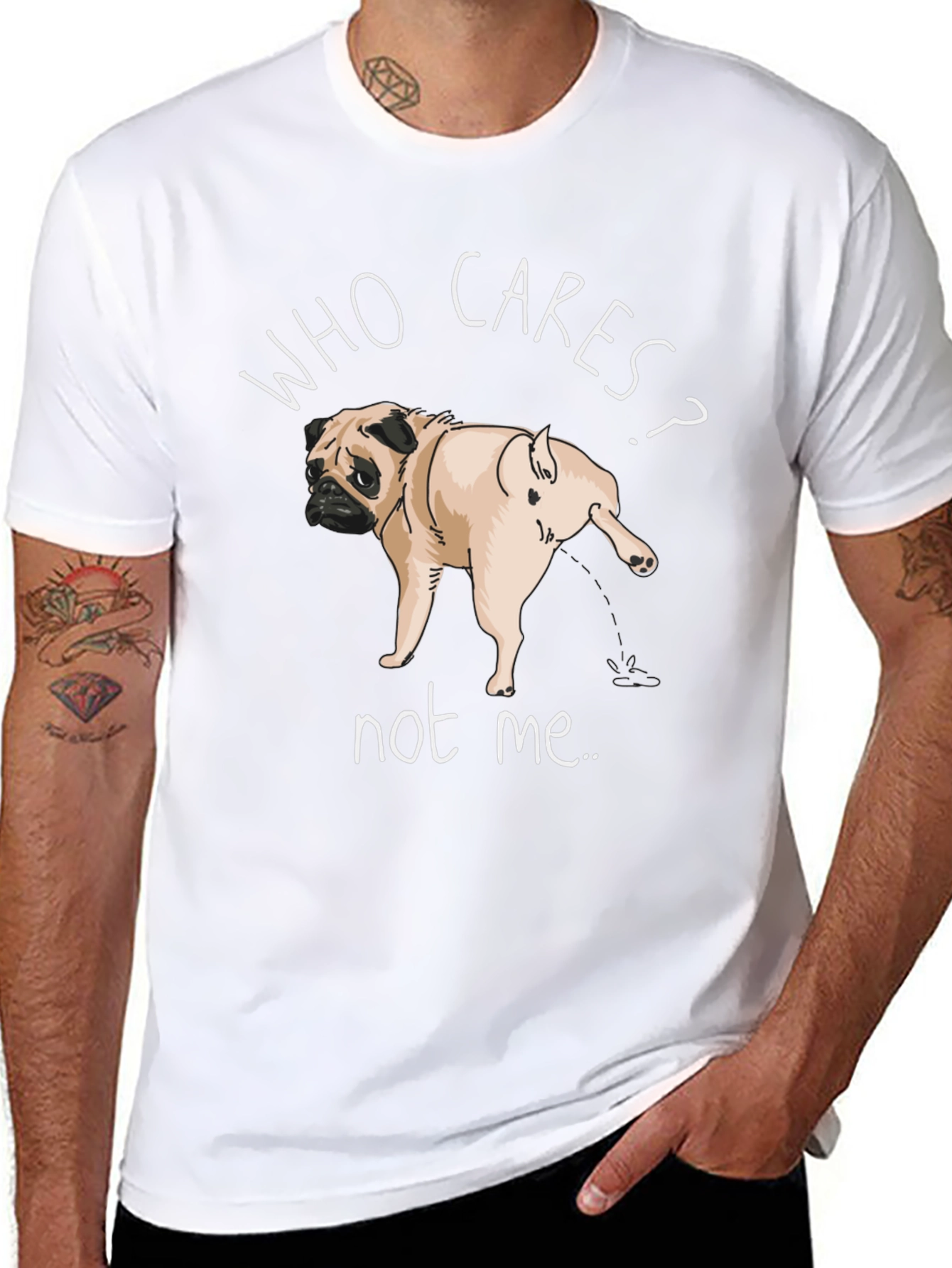 Who Cares Pug Black T-Shirt