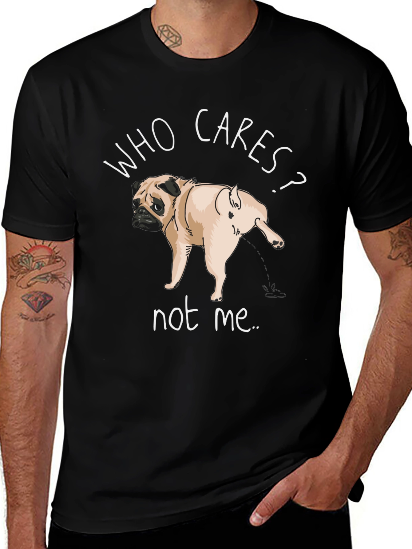 Who Cares Pug Black T-Shirt
