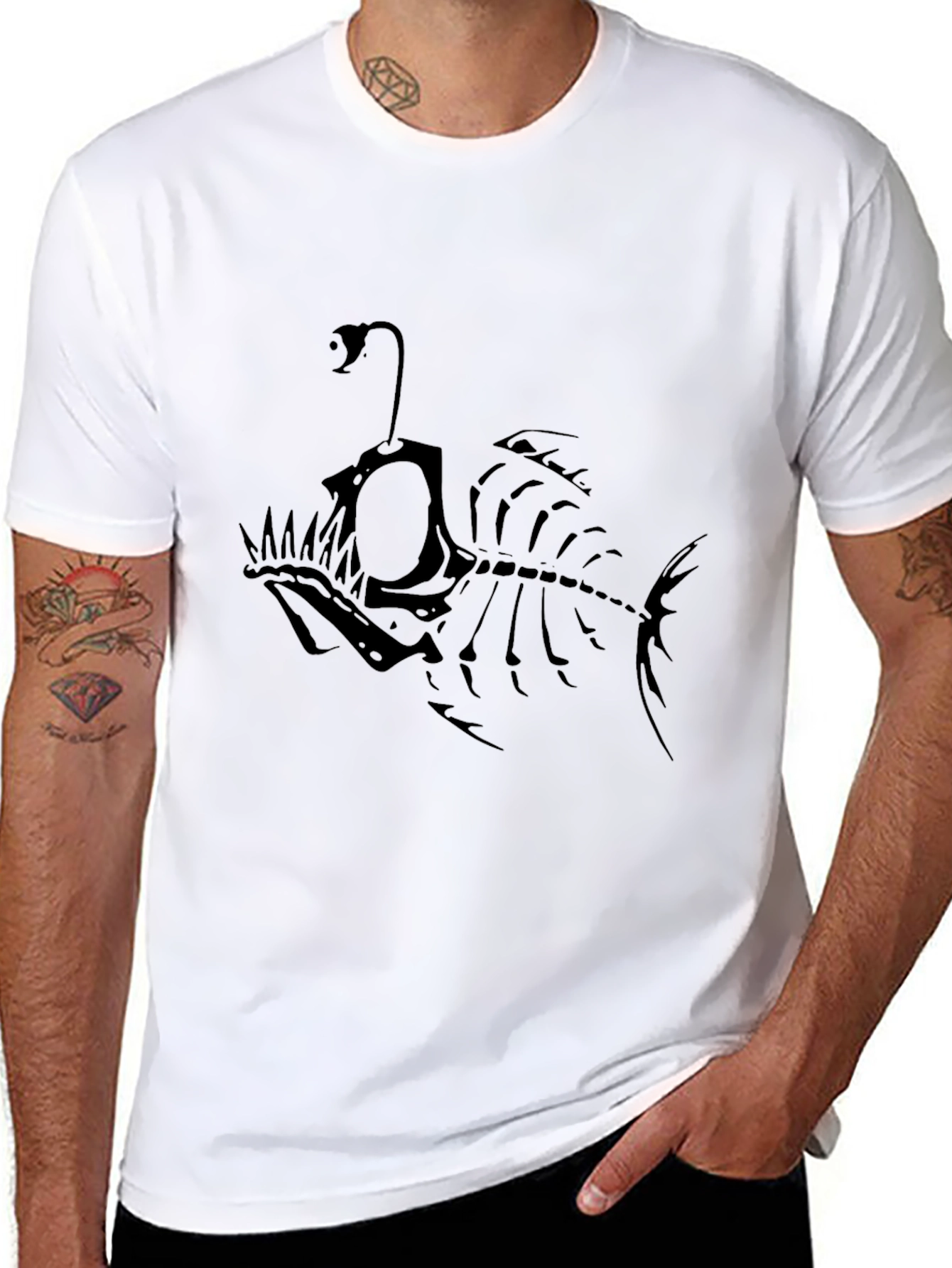 Angler Fish Skeleton Graphic Tee - Black