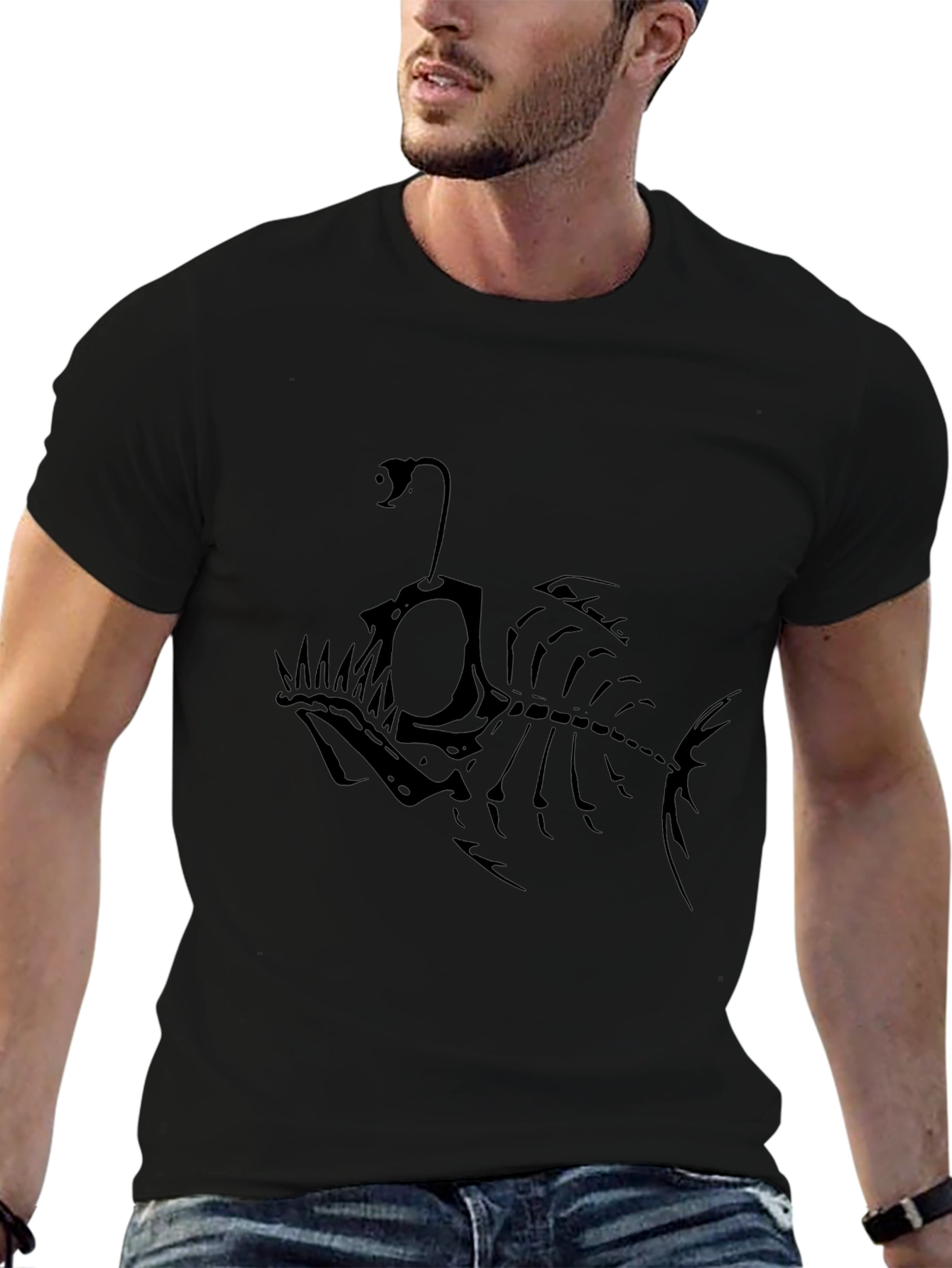 Angler Fish Skeleton Graphic Tee - Black