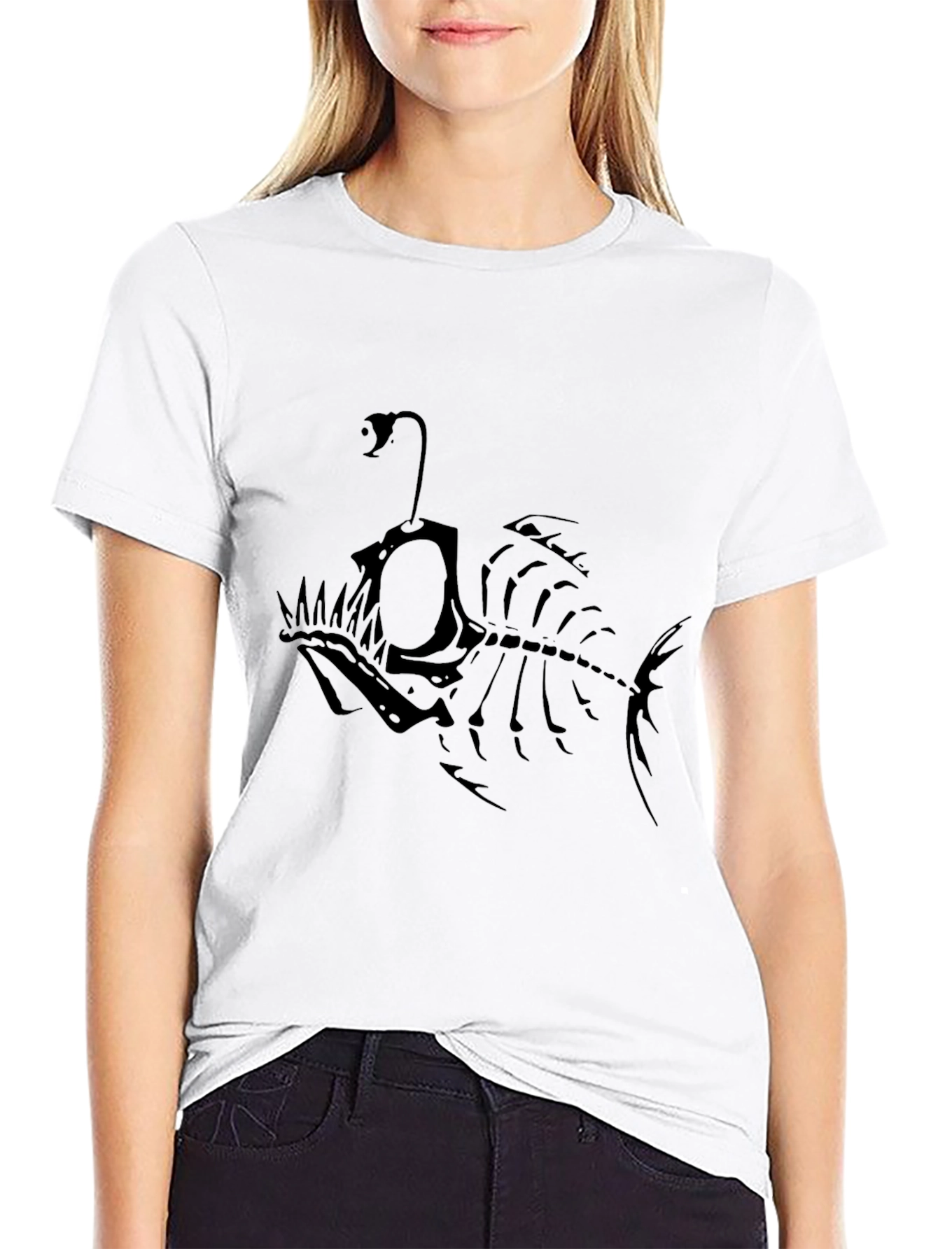 Angler Fish Skeleton Graphic Tee - Black
