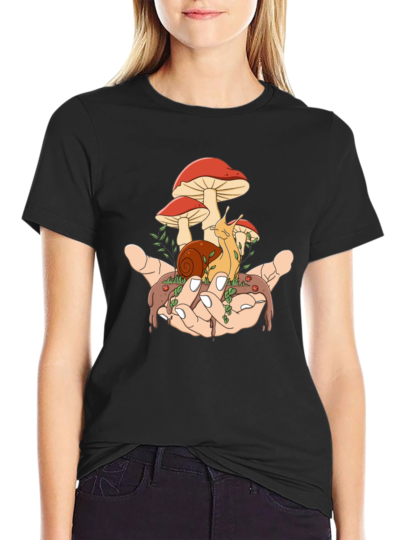 Mushroom Snail Hand Graphic T-Shirt