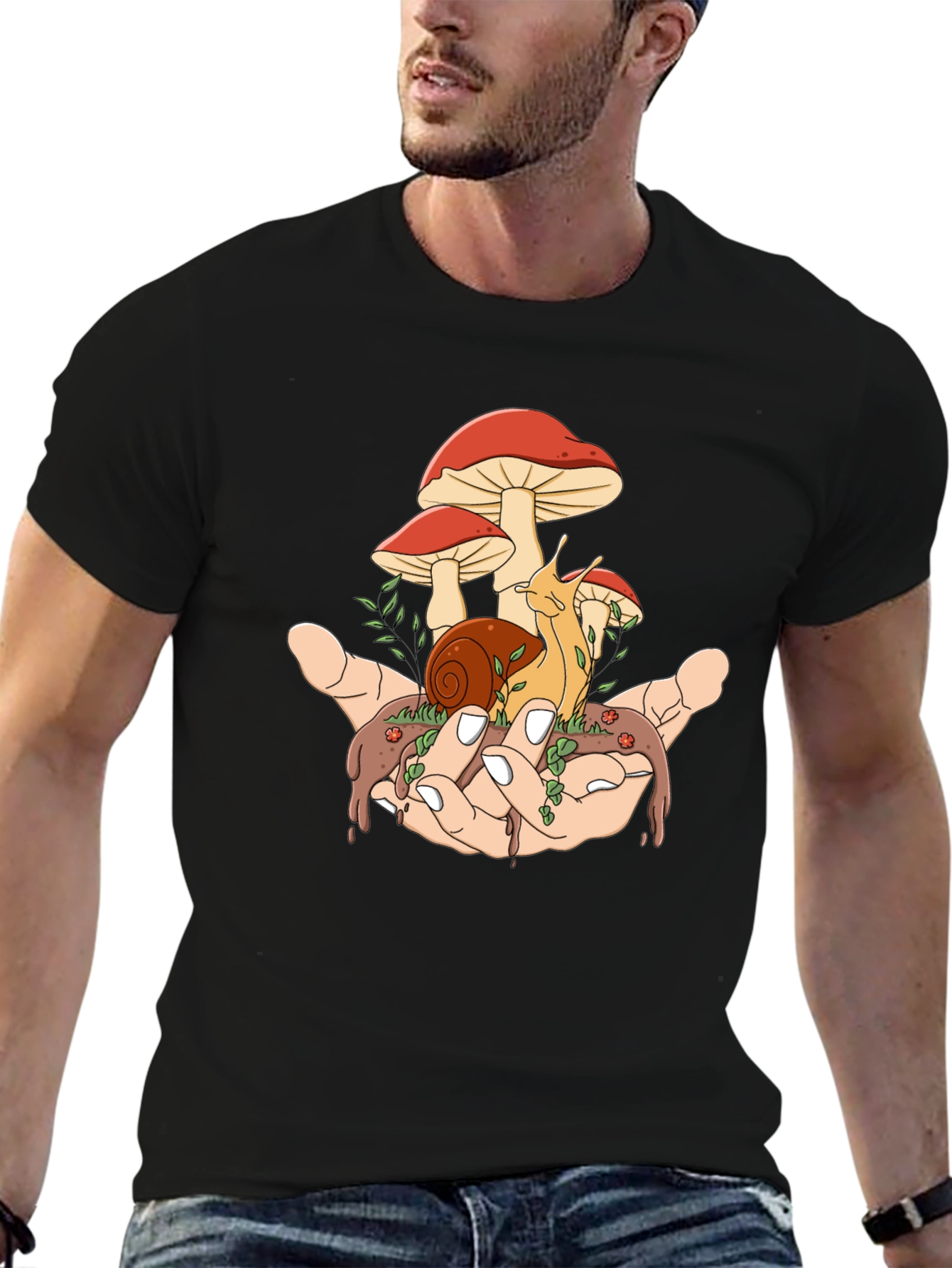 Mushroom Snail Hand Graphic T-Shirt
