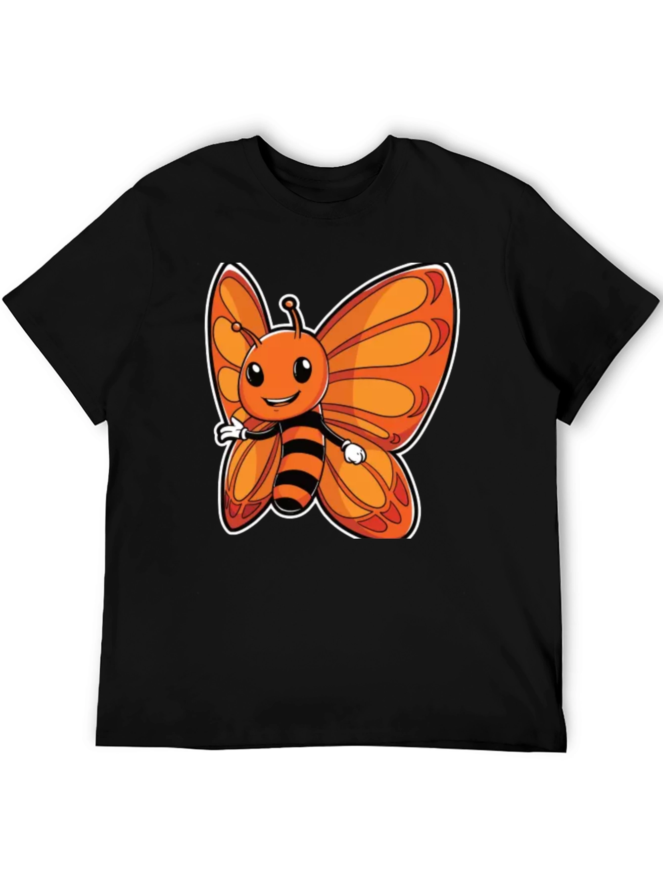 Cartoon Butterfly Graphic T-Shirt - Fun Black Tee