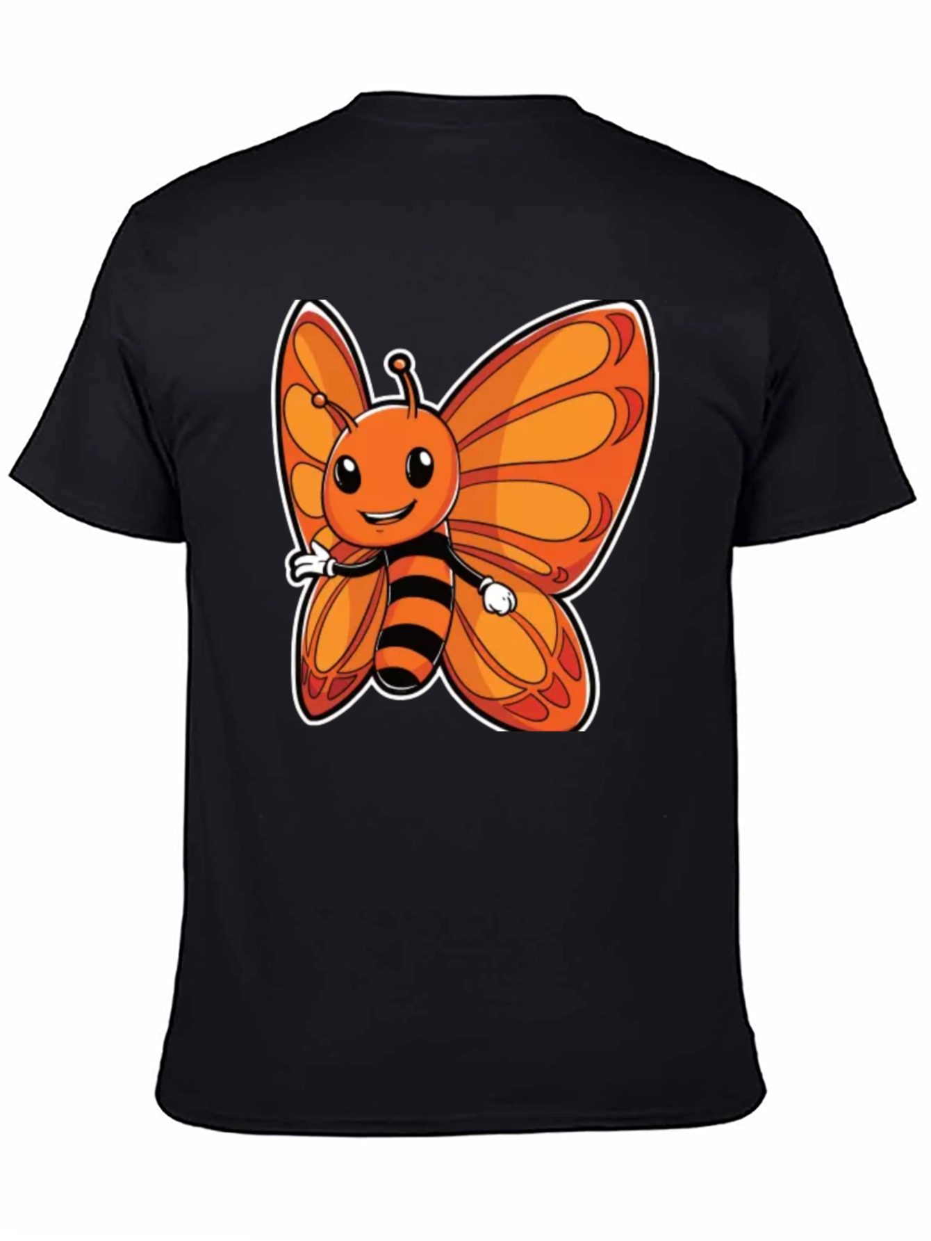 Cartoon Butterfly Graphic T-Shirt - Fun Black Tee